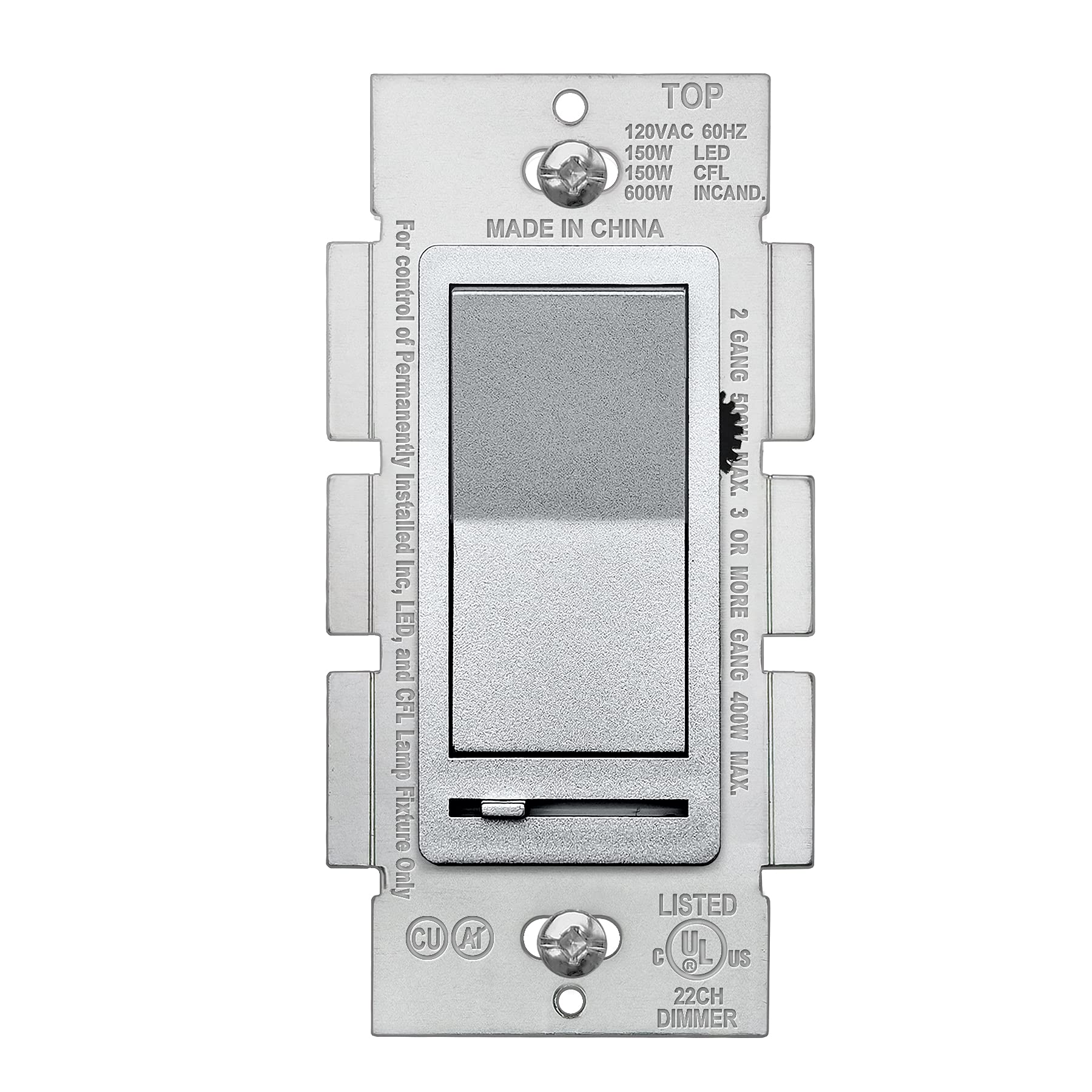 Photo 1 of BESTTEN Matte Silver Dimmer Light Switch, Single Pole or 3-Way, UL Listed
