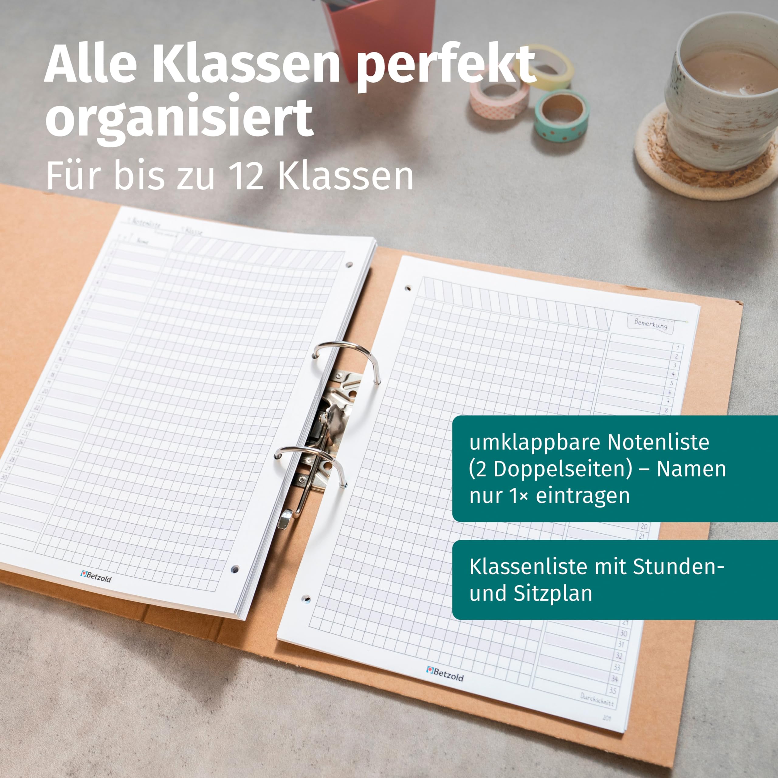 Betzold Design Lehrerkalender 2026/2027 DIN A4 Loseblattsammlung - Schulplaner, Schuljahr-Organizer, gelocht zum Abheften