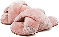 Crazy Lady Women's Fuzzy Plush Memory Foam Cross Band Slippers - Cute Open Toe Indoor Outdoor House Shoes