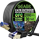GEARit Cat8 Outdoor Ethernet Cable (50 Feet) Waterproof, Direct Burial, In-Ground, LLDPE UV Jacket, Pure Copper, 26AWG, 40Gbps 2000Mhz SFTP Patch Cord, POE, Network, Internet, Cat 8 Cable - 50ft