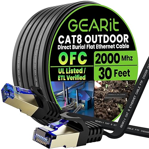 Miniatura 8 de GEARit Cable Ethernet Cat8 para exteriores (40 pies), impermeable, entierro directo, en tierra, chaqueta UV LLDPE, cobre puro, 26 AWG, cable de