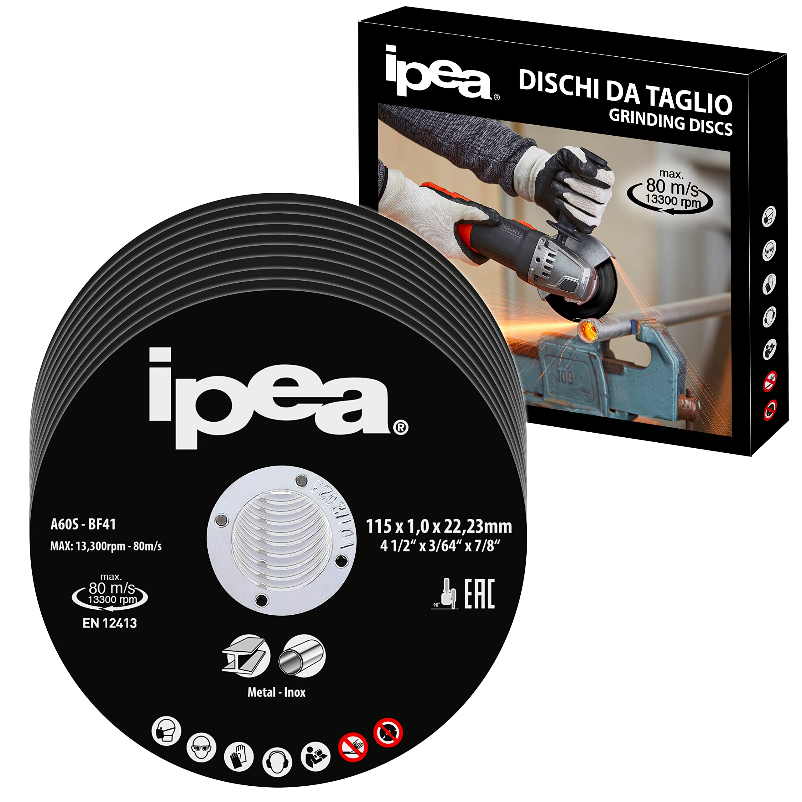 IPEA Dischi da Taglio in Metallo e Acciaio Inossidabile - 10 Pezzi - Disco per Smerigliatrice Angolare e Flessibile - Lame da Taglio per Metallo, Ferro, Alluminio - Misure 115 x 1 x 22 mm