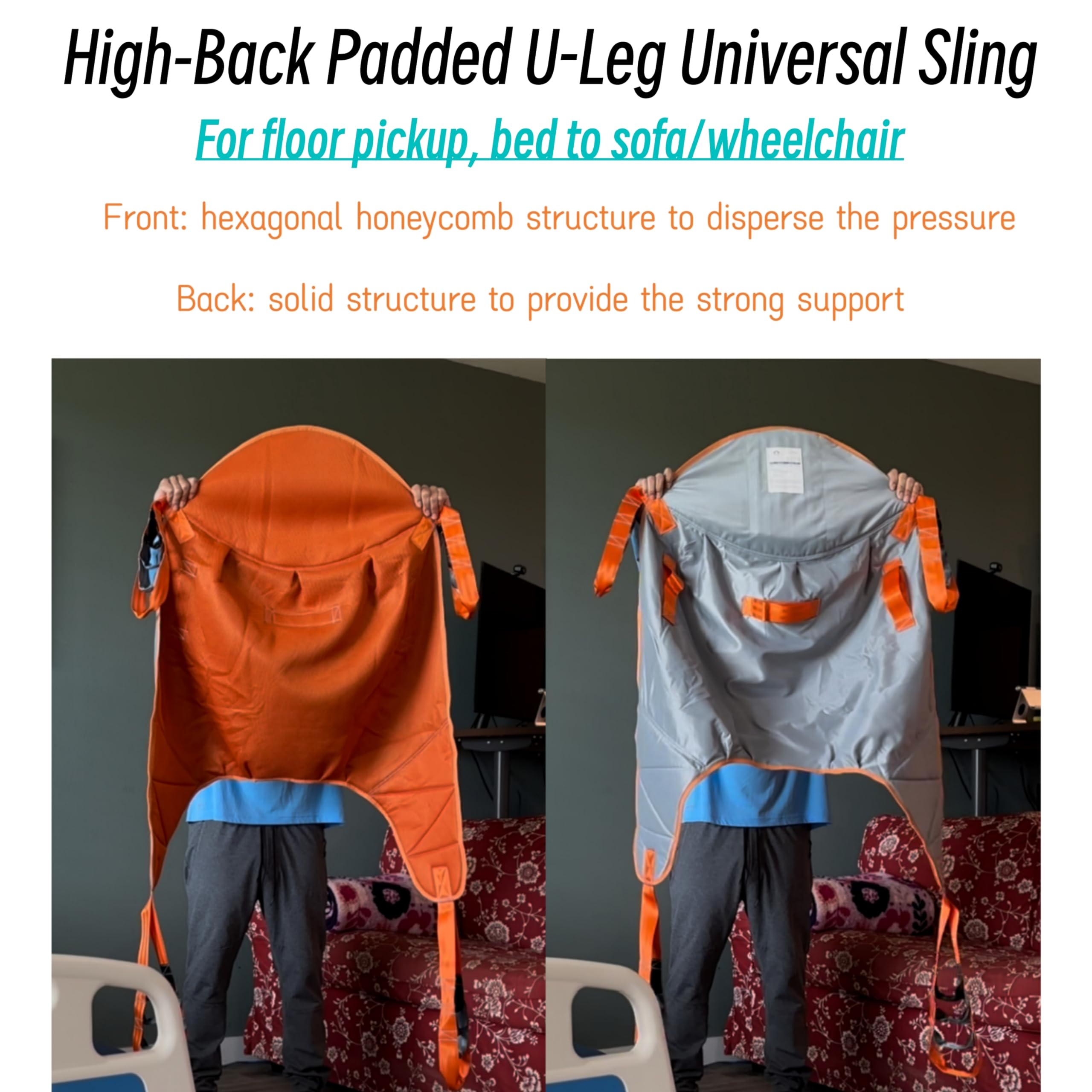 doudouX Hoyer Lift Sling, Patient Lift Sling, Fullbody/Universal Sling for Hoyer Lift with Solid high-Back, Head/Neck/Back/Butt Support