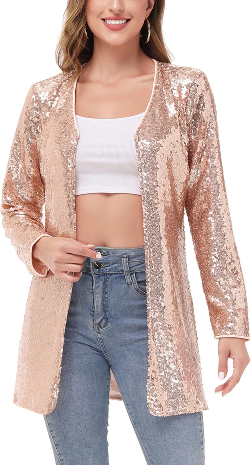 Anna-Kaci Women's Open Front Sequin Coat Las Vegas Blazer Party Club Cocktail Jacket Outerwear