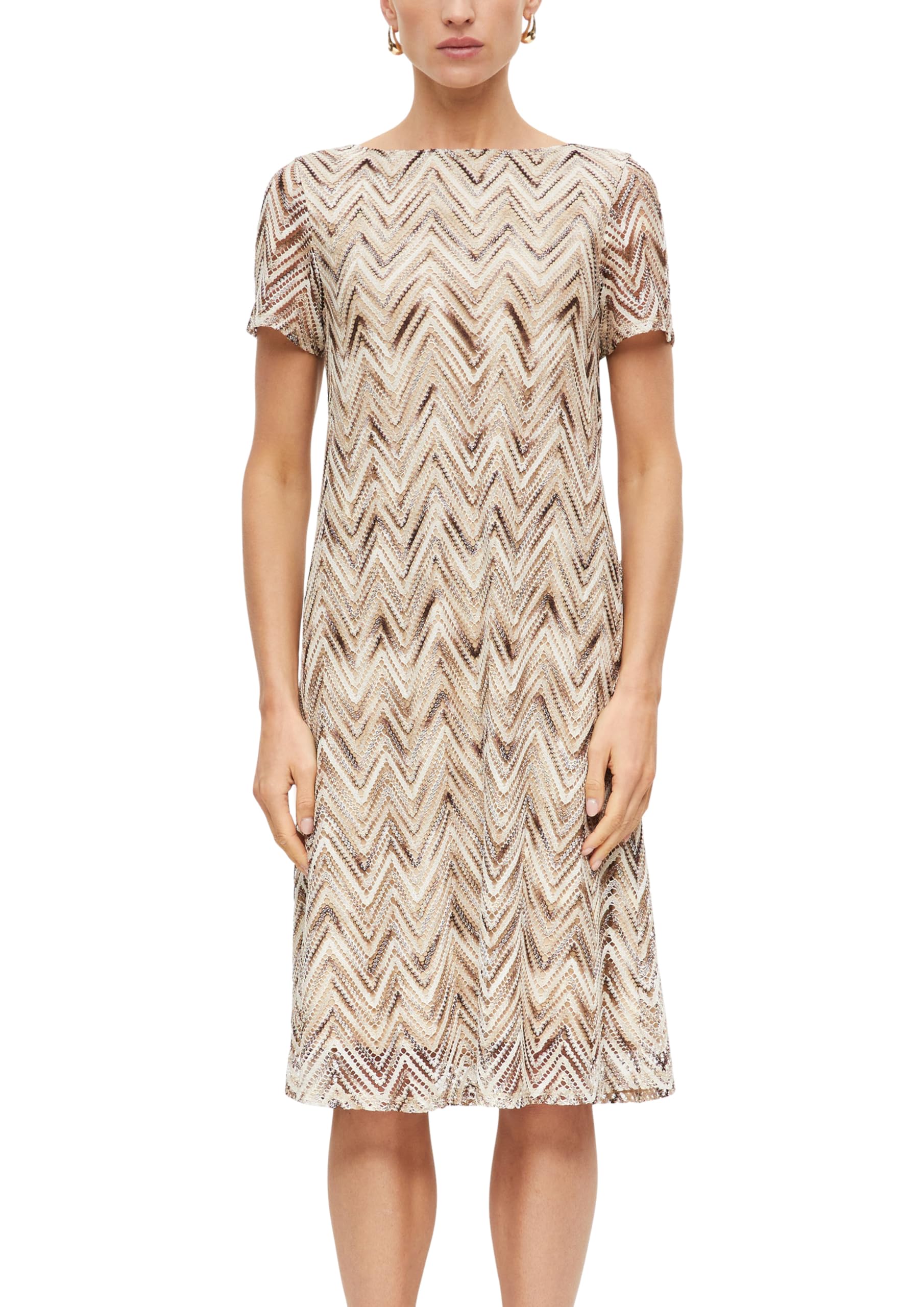 s.Oliver Damen Kleid – A-Shape Regular Fit, Ajourmuster, U-Boot-Ausschnitt, kurz – Für Business & Festliche Anlässe