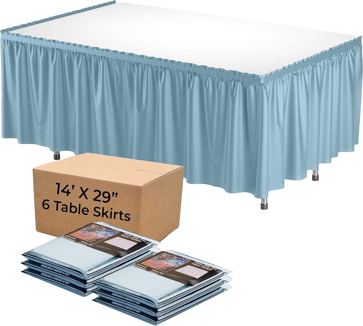 Exquisite Light Blue Table Skirt 6 Pack 29" X 14