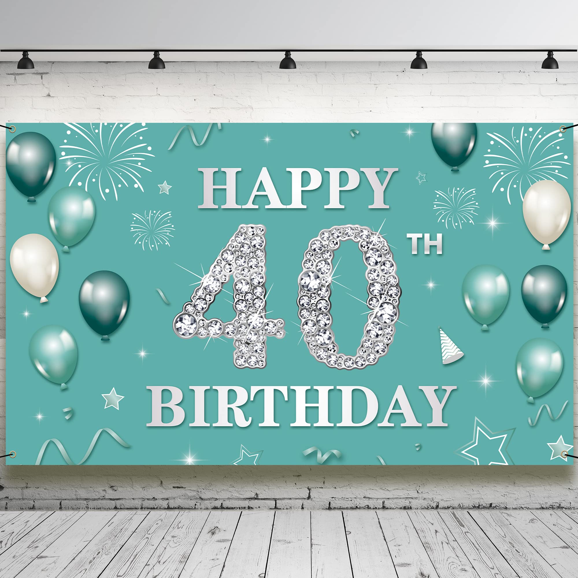 LASKYER Happy 40th Birthday Banner - Large Purple Backdrop Sign For 40th Birthday Party Decorations
