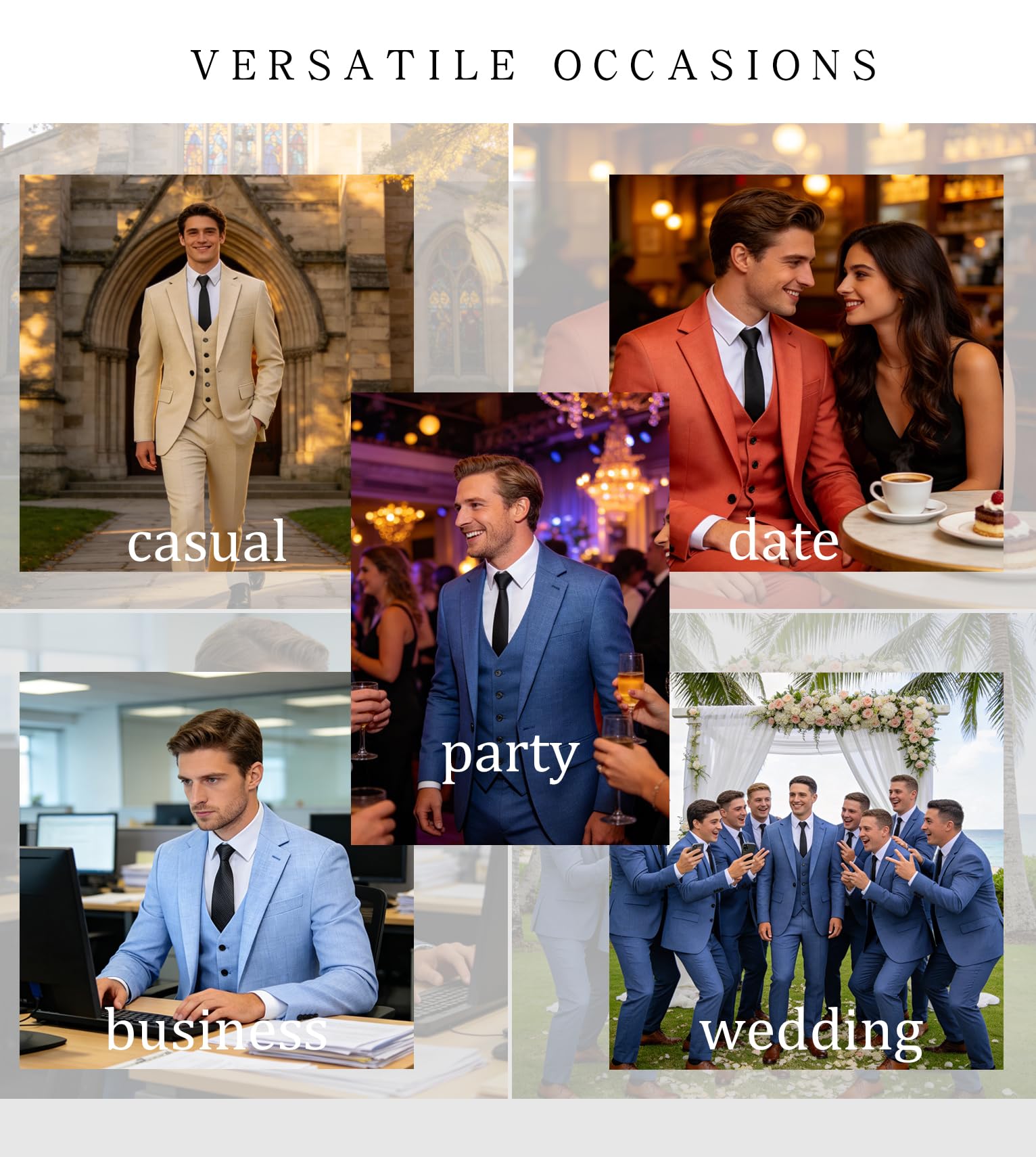 MOGU Herren Anzug 3-teilig Slim Fit - Formelles Business Smoking Set für Hochzeit Bräutigam Abschlussball Abendessen Party