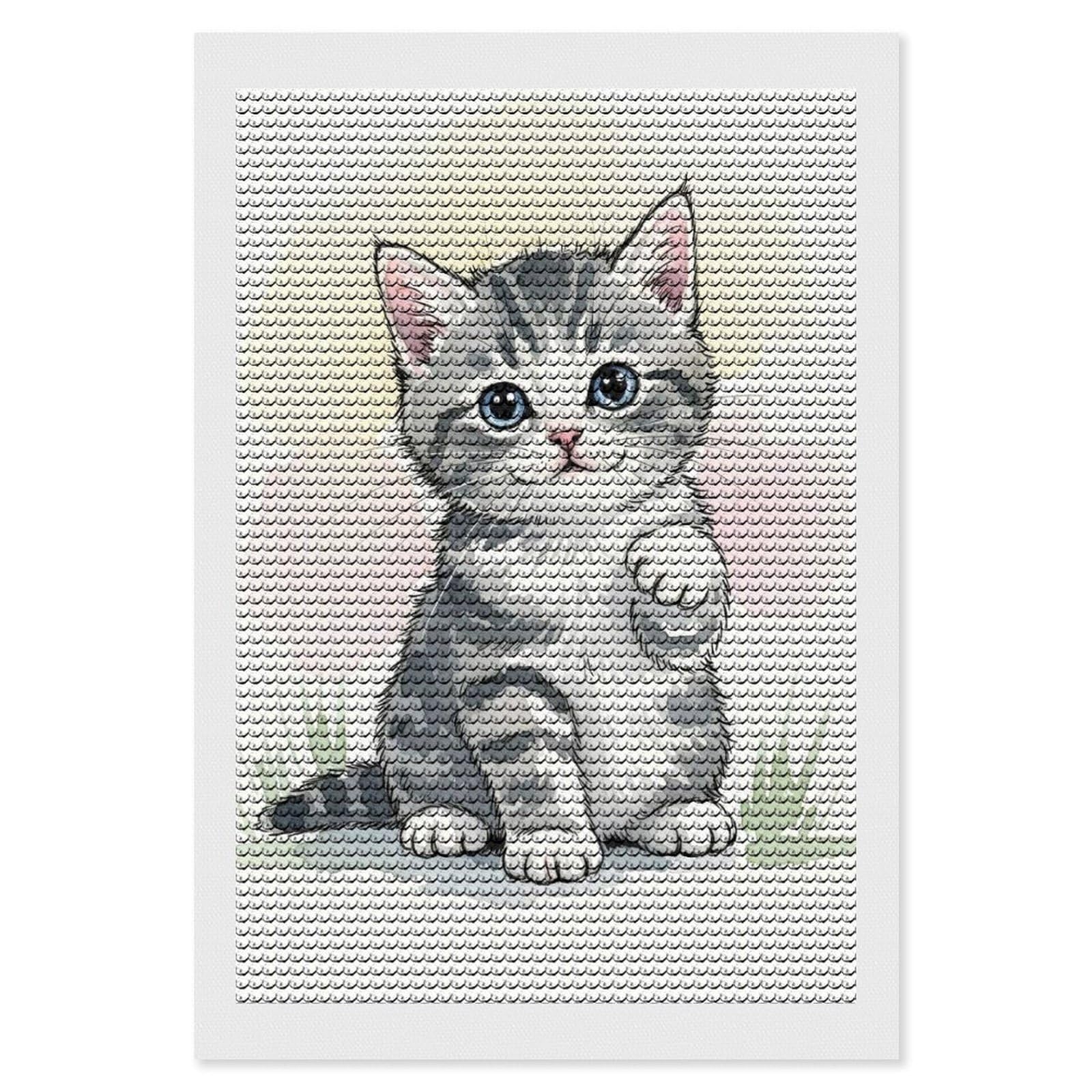 Junmoney Cute Watercolor Kitten Waving Diamond Art Canvas 8"x12", Easy to Follow Symbols, Finish and Display, Fun Craft Experience, Aesthetic Room Decor