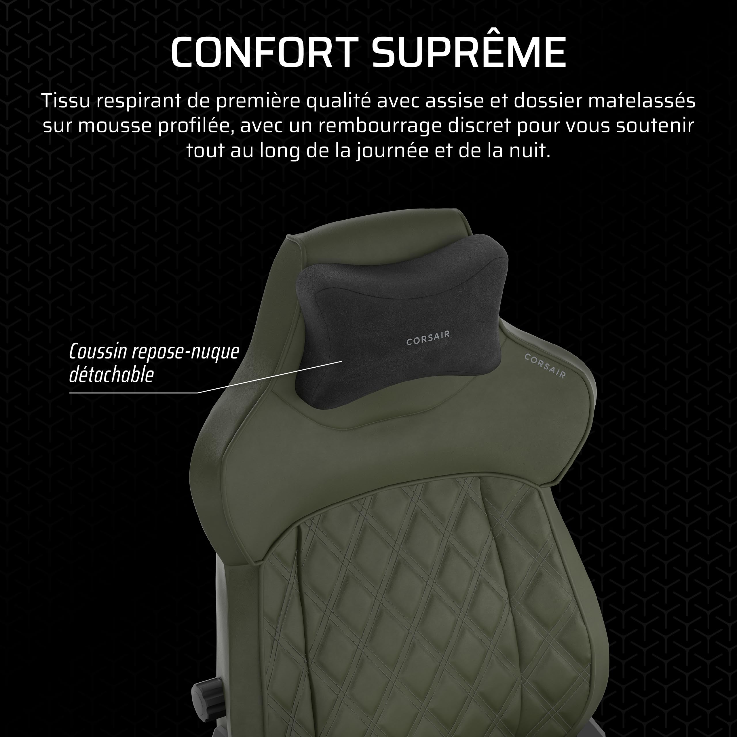 Corsair TC500 Luxe Fauteuil Gaming – Tissu Respirant de Qualité Supérieure – Sièges Larges – Accoudoirs Réglables dans Cinq Directions – Support Lombaire Réglable – Inclinaison 90-135° – Sherwood
