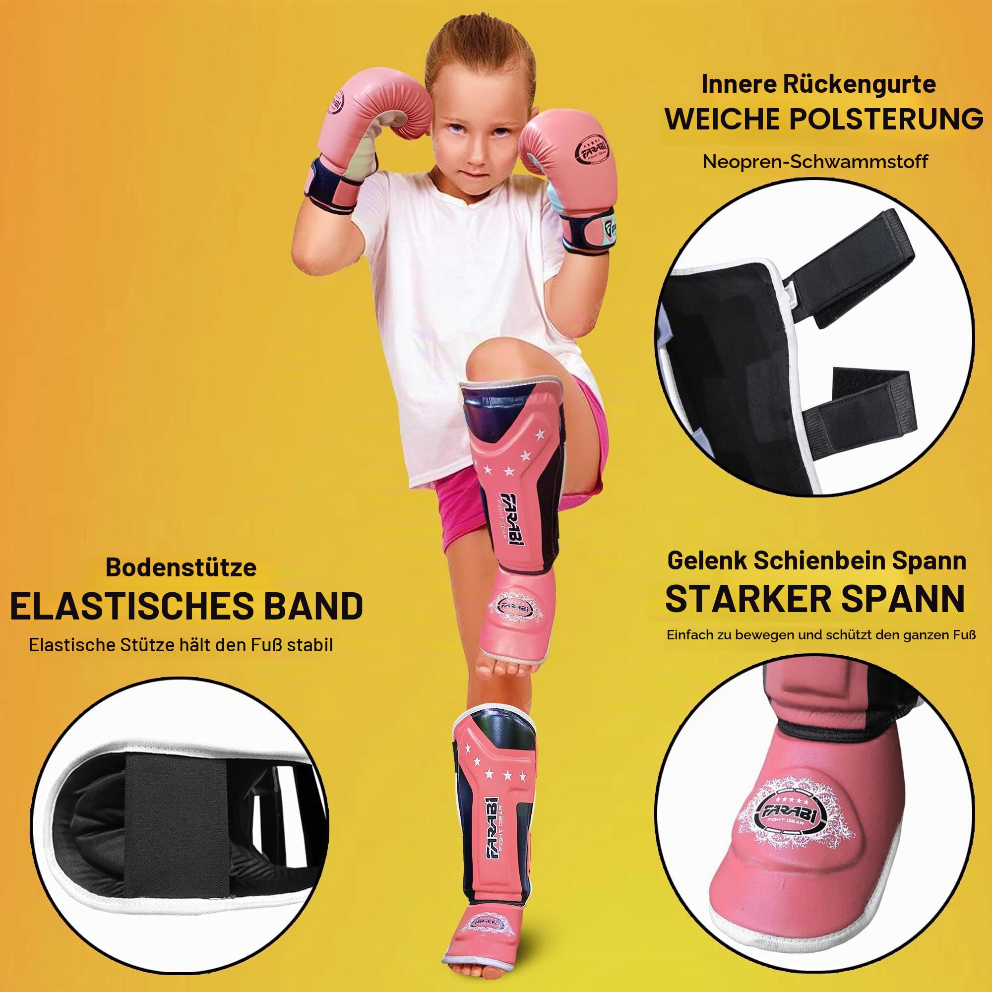 Farabi Sports Kinder schienbeinschoner Kickboxen shin Guards MMA, Muay Thai schienbeinschützer – Shin Instep Protection für Training, Sparring, Boxausrüstung und Kampfsport