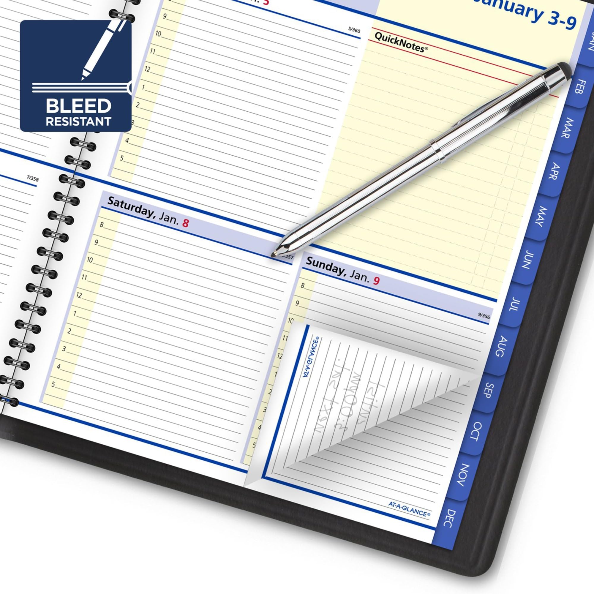 AT-A-GLANCE - Libro de citas semanal y mensual 2022, 8 x 10 pulgadas, grande, QuickNotes, negro (760105)