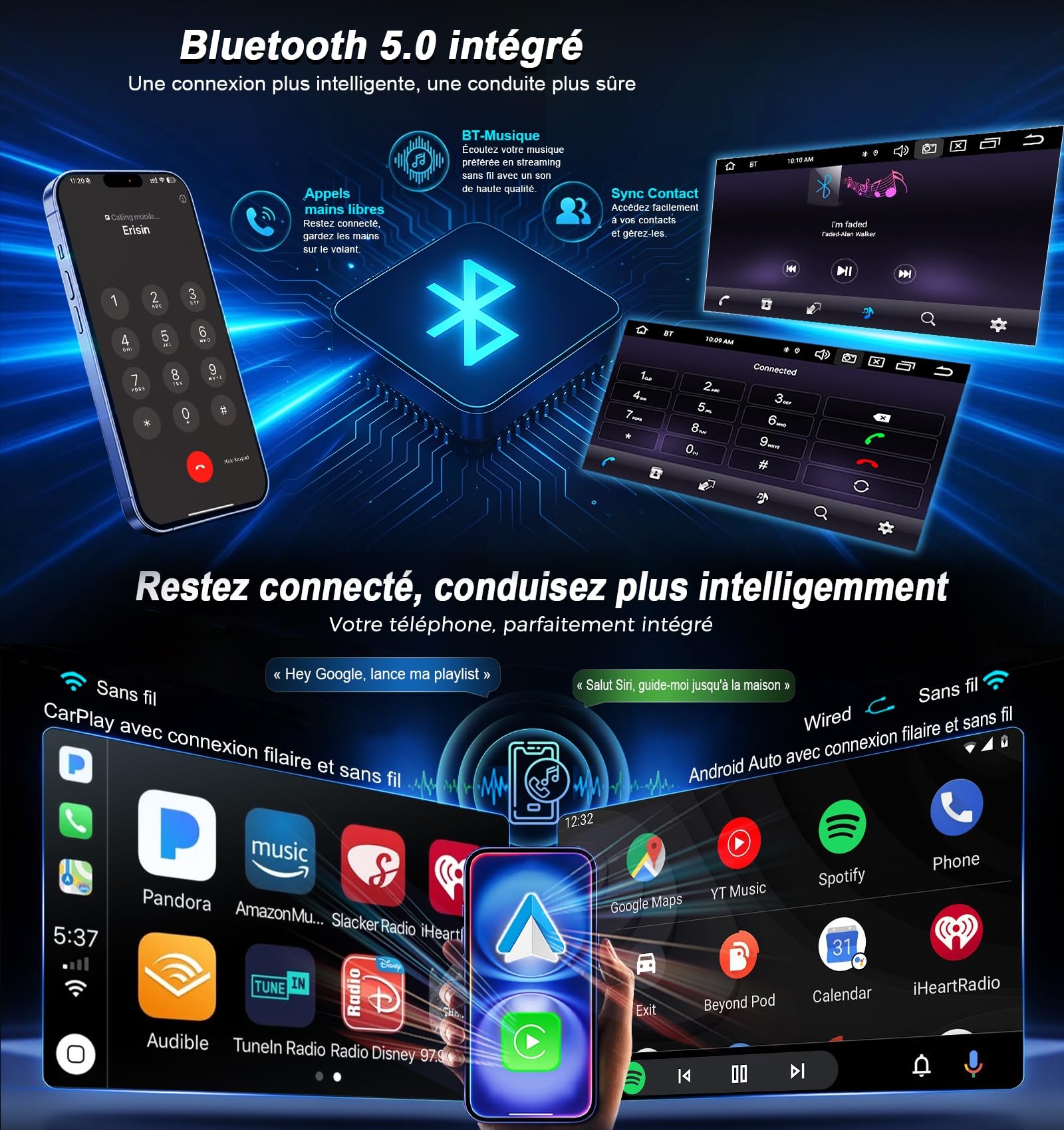 8GO+128GO 8-Core Android 16 Autoradio Bluetooth pour VW T5 Caddy Sharan Polo 6R Tiguan Golf 5 6 Passat, 7" 2DIN DVD Radio IPS Écran Tactile GPS sans Fil CarPlay Android Auto Dab+ FM DSP WiFi 4G Canbus