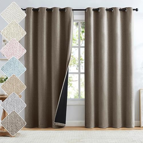 Miniatura 17 de Cortinas de lino natural opacas para dormitorio de 84 pulgadas de largo, con aislamiento térmico y reducción de ruido, paneles de cortina de tejido