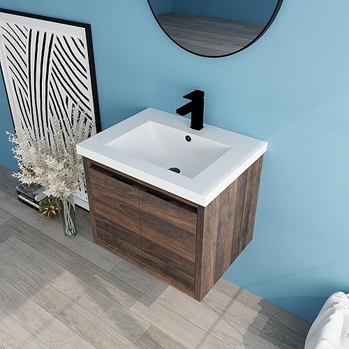 Miniatura 1 de Mueble de baño de 24 pulgadas con fregadero, tocador flotante de 24 pulgadas, gabinete de baño de madera contrachapada de alta calidad con 2