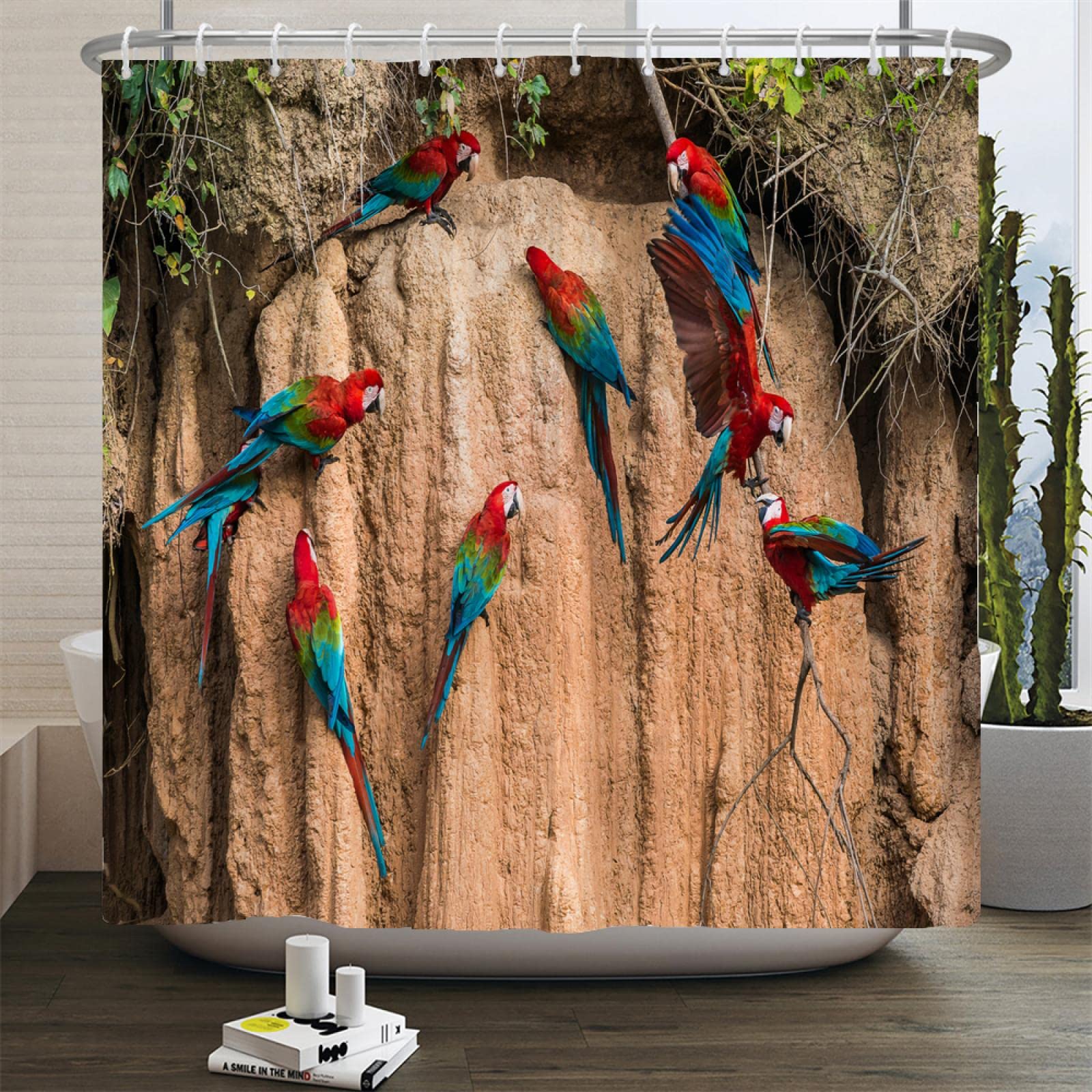 YIYAOFBH Uccelli Colorati Pappagallo Tenda da Doccia Stampata Tende da Bagno Bagno Impermeabile Lavabile Panno Tende da Bagno con Ganci 120x190 cm (47X75 Pollici) Doccia Curtai