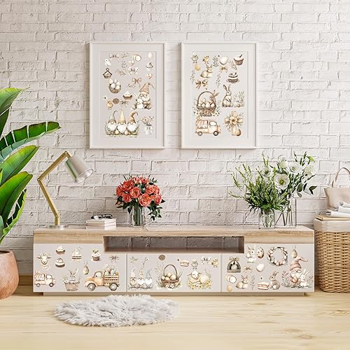 Miniatura 4 de Transferencias Rub on de Pascua para Manualidades - 12 Hojas de Calcomanías de Transferencias Vintage de Muebles de Pascua, Diseños de Huevo Conejo