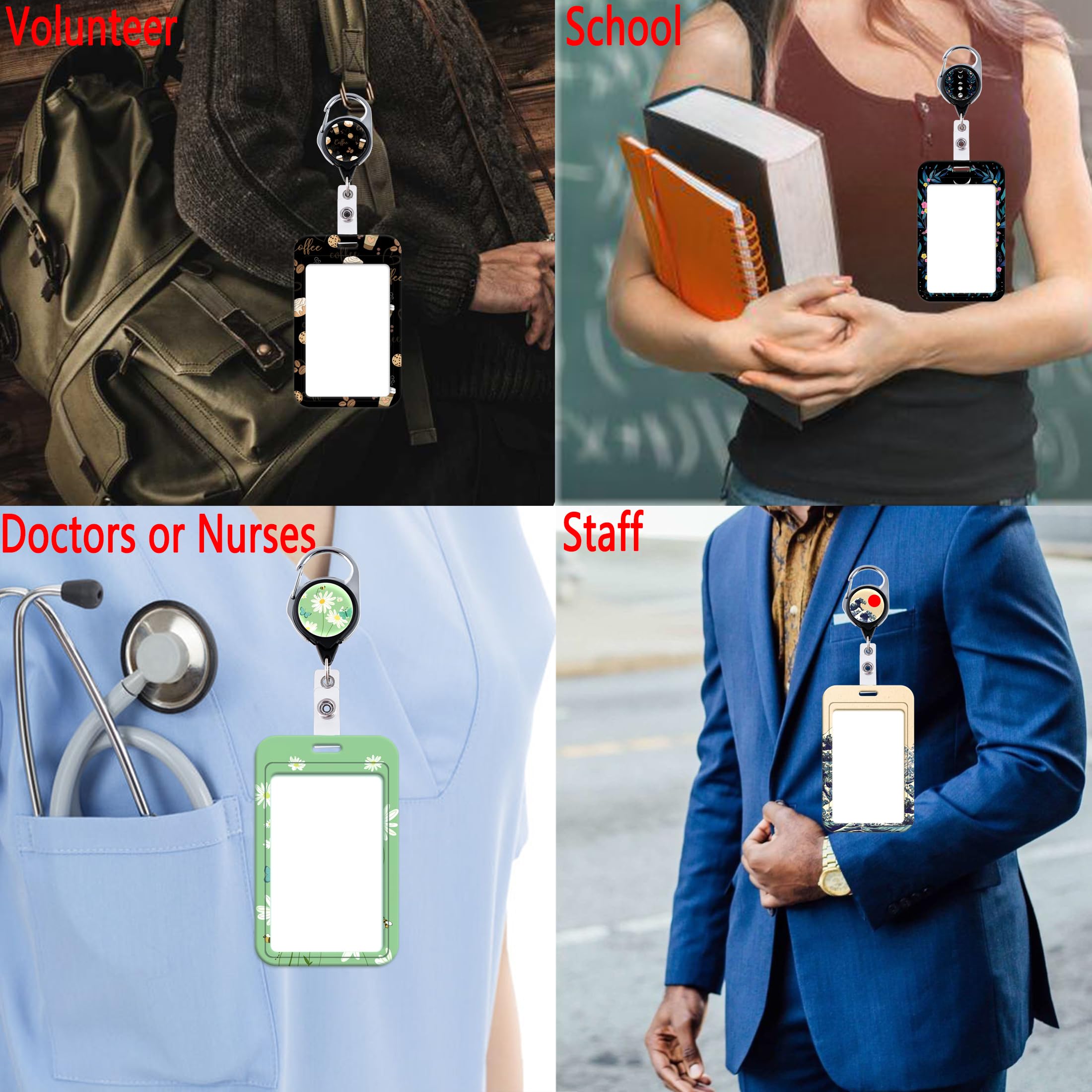 Juanooo Sea Wave Lanyard with Card Holder Retractable Reel Clip Cool Key Lanyard for Women Men Staff Nurses for ID Badge Teachers School Keychain for ID Holder - Image 4