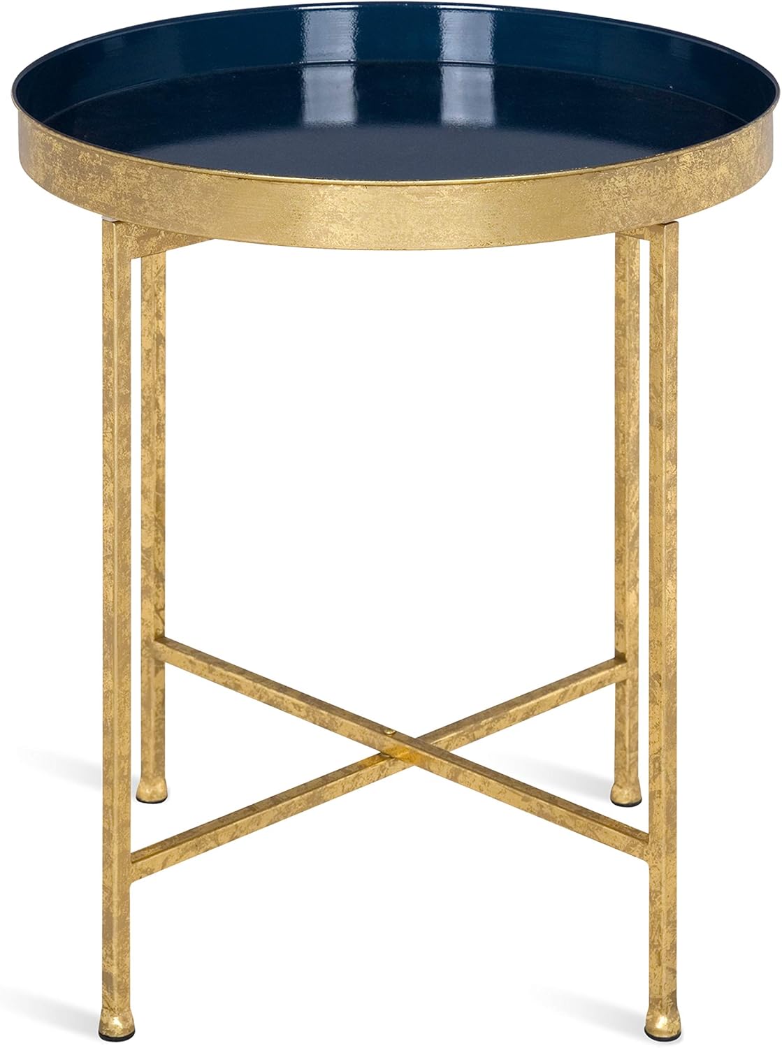 Kate and Laurel Celia Metal Foldable Round Accent Table, 18.25" x 18.25" x 22", Navy Surface and Gold Frame, Modern Minimalist Design and Detachable Magnetic Tabletop