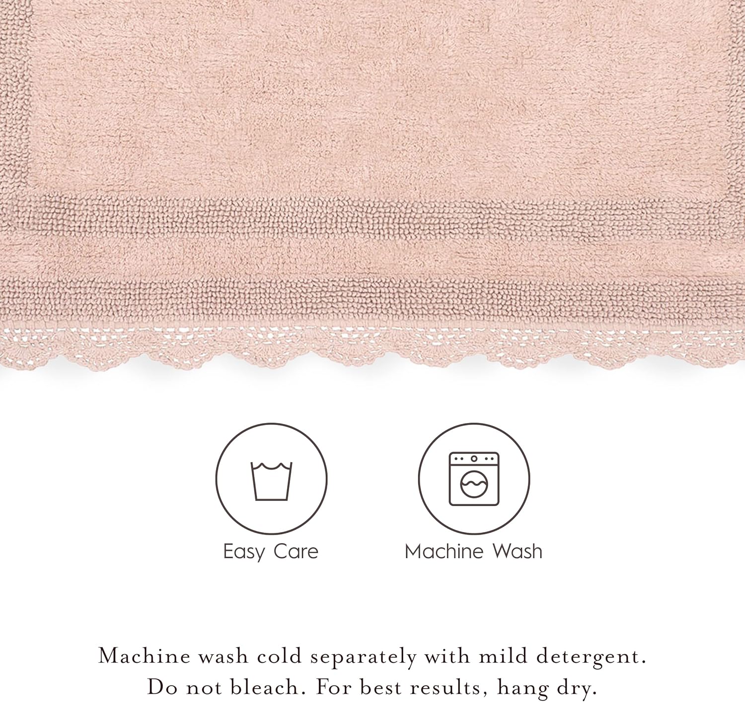 Laura Ashley Cotton XL Crochet Bath Rugs & Bath Mats, 17"x24"/21"x34", Dusty Pink : Home & Kitchen