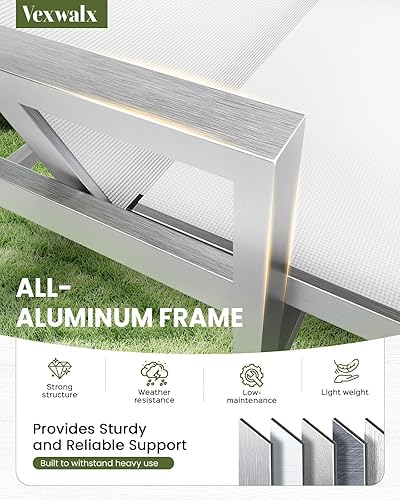 Miniatura 3 de Tumbona para patio al aire libre con ruedas y reposabrazos, sillas reclinables ajustables de aluminio de 5 posiciones, sillas de playa para piscina,