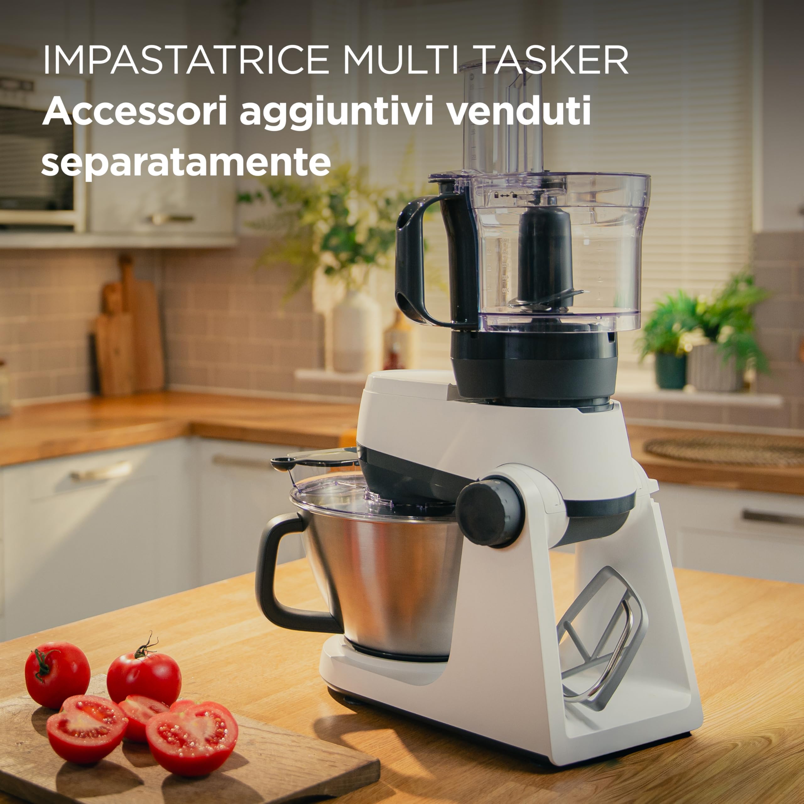 Kenwood Multi Tasker – Impastatrice Planetaria con Testa Sollevabile, Ciotola 4,3L, Capacità 1,7 kg Impasto, con accessorio Frullatore, Attacco Accessori e Paraschizzi, Bianca (KHC30.000WH)