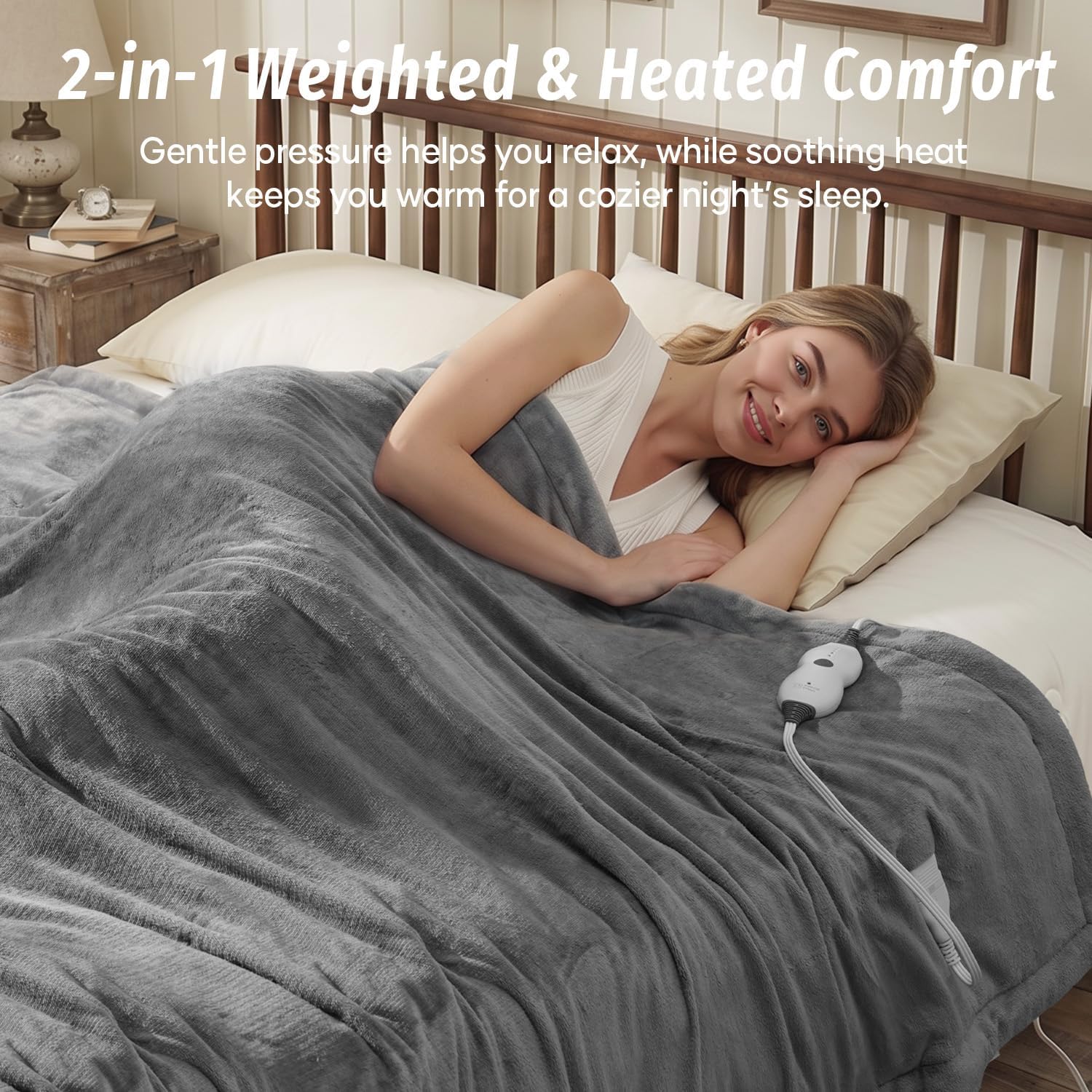Wemore Heated Weighted Blanket for Adults, 15lbs Twin Size 48''x72'' Grey