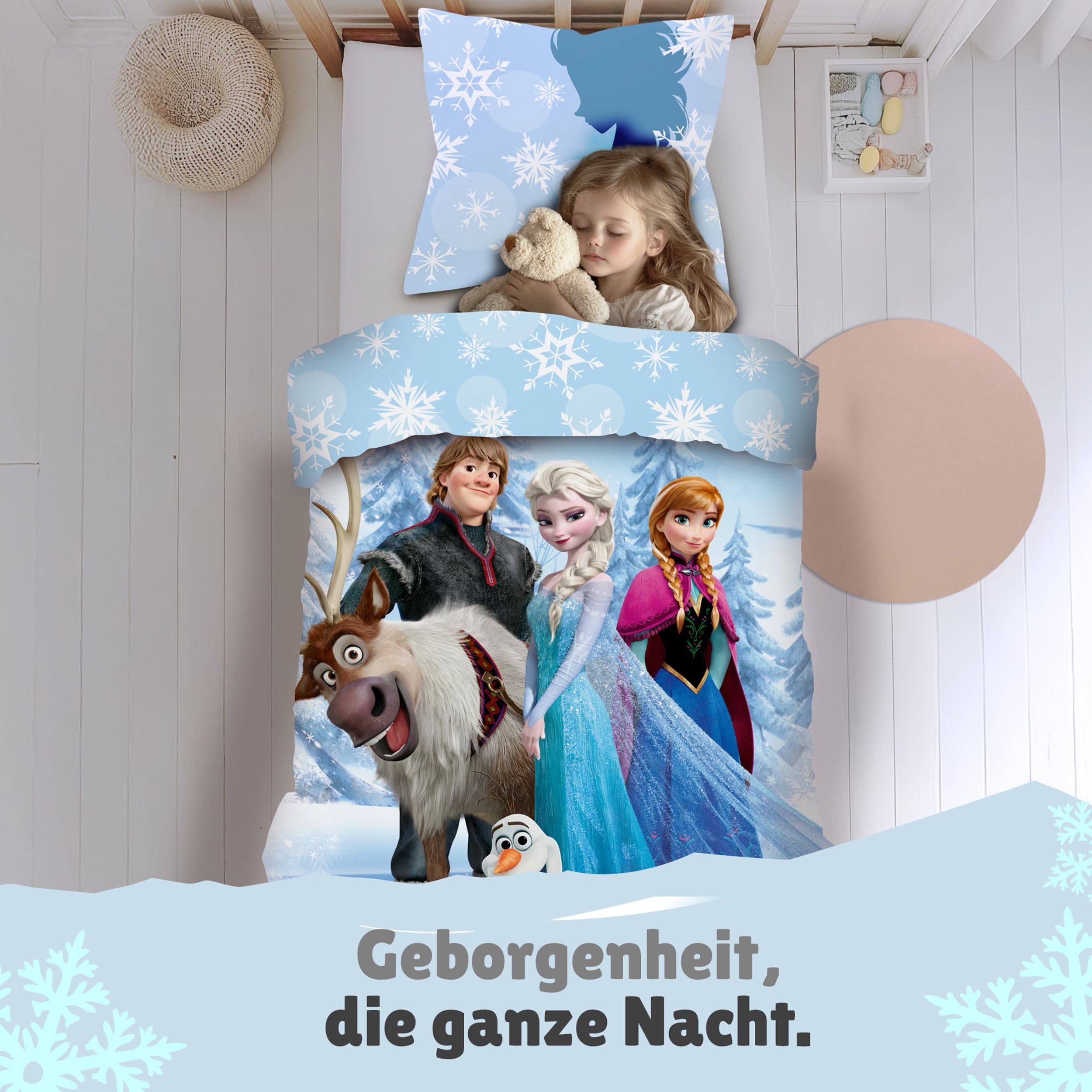 Familando – Frozen Anna, ELSA, Sven & Olaf Bettwäsche-Set (2-teilig) – Decken- & Kissenbezug 135x200 cm & 80x80 cm mit Reißverschluss – Renforcé – Atmungsaktiv & hautfreundlich – Öko-TEX Zertifiziert