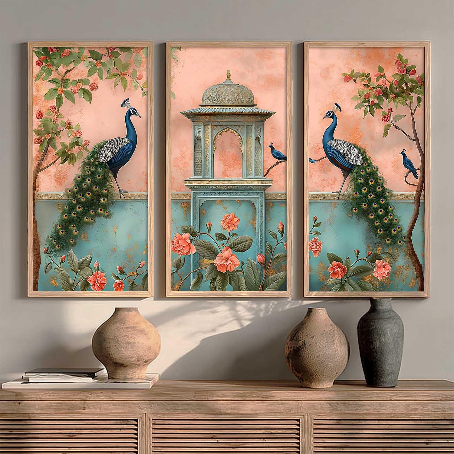 kotart Indian Traditional Big Size Wall Art Home Decoration Painting For Living Room Bed Room Hotel Wall DecorDigital Reprint Engineered Wood Set of 3 (Art 3, 10x19 inch, Framed)