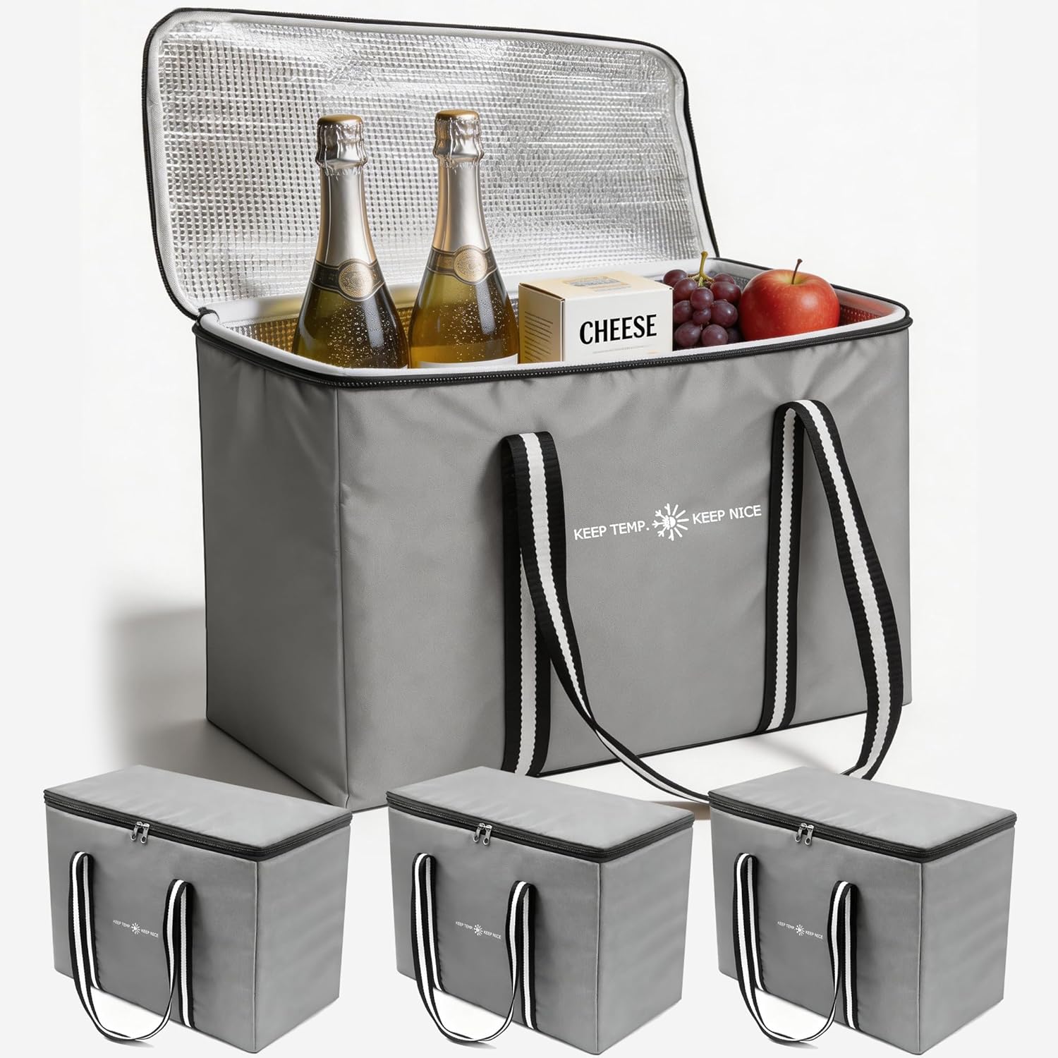 modscape Large Heavy Duty Insulated Grocery Bags–Delivery Bags with Hard Bottom Food Transport,Thermal Bags for Cold and hot Food, Foldable Cooler Tote for Shopping & Travel, Camping & Beach