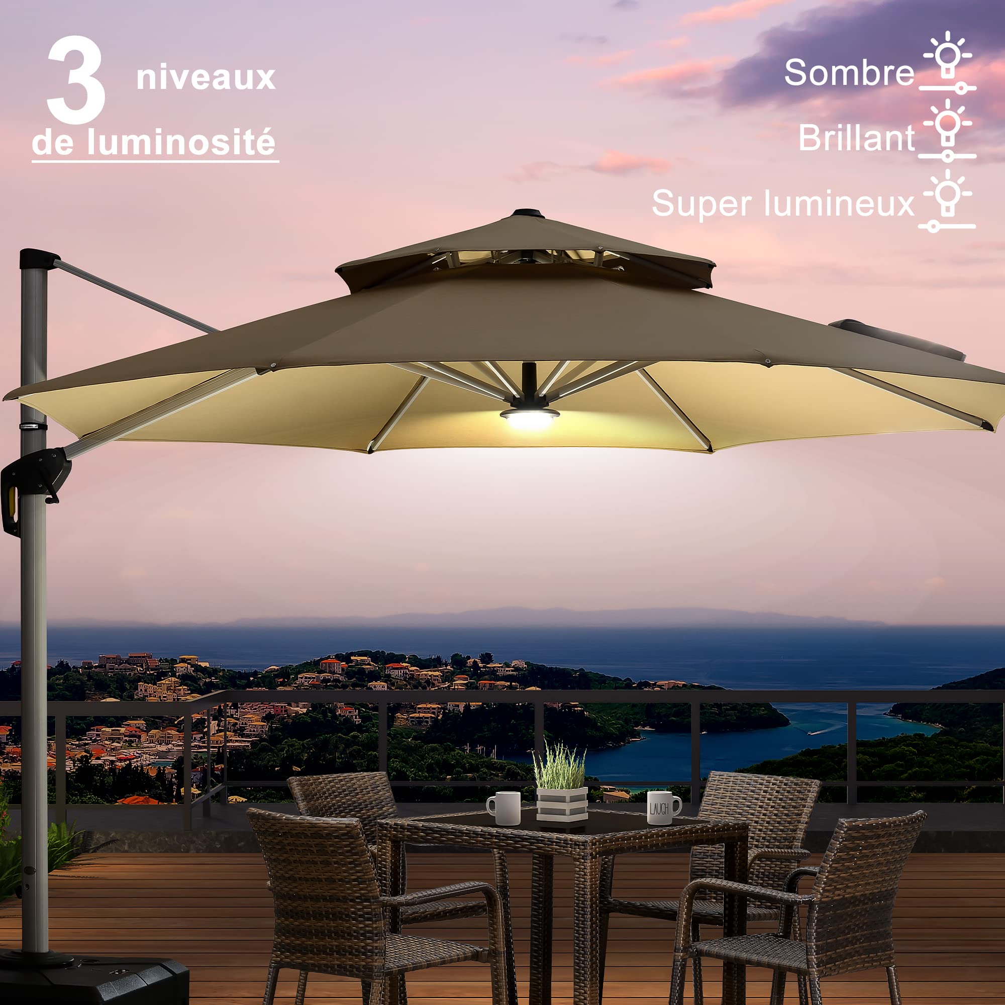 PURPLE LEAF Lampada per ombrellone ricaricabile, luce RGB LED per ombrellone da giardino, terrazza