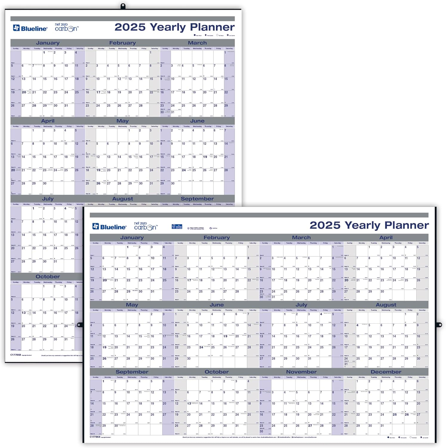 Blueline® 2025 Net Zero Carbon™ Yearly Reversible/Erasable Wall Calendar, 12 Months, January to December, Horizontal/Vertical, 24" x 36", Laminated (C177868-25)