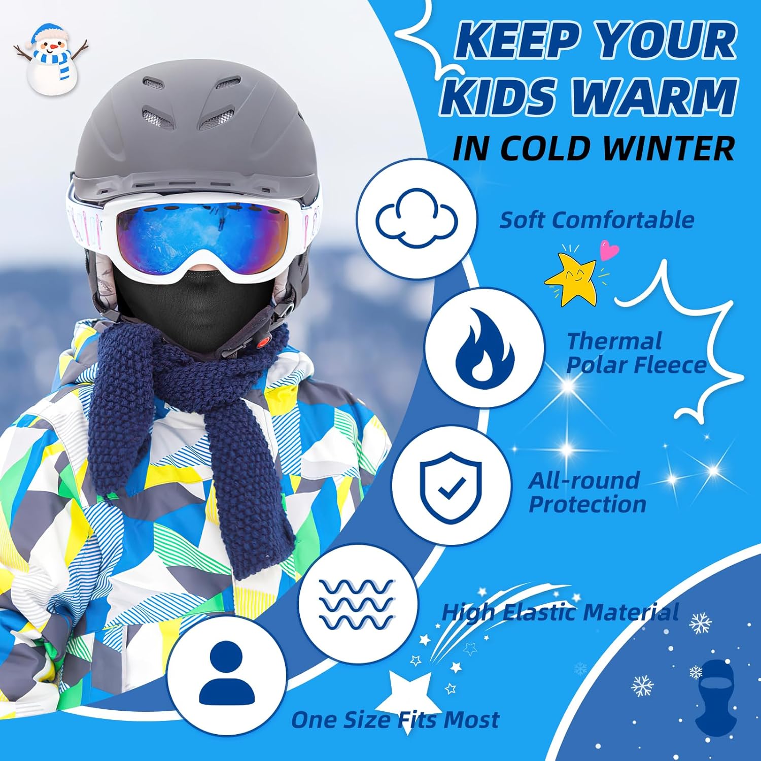 ICOCOPRO Kids Balaclava, Unisex Ski Mask Kids, Neck Warmer Gaiter Fleece Windproof Cycling Balaclava for Boys and Girls - Image 3