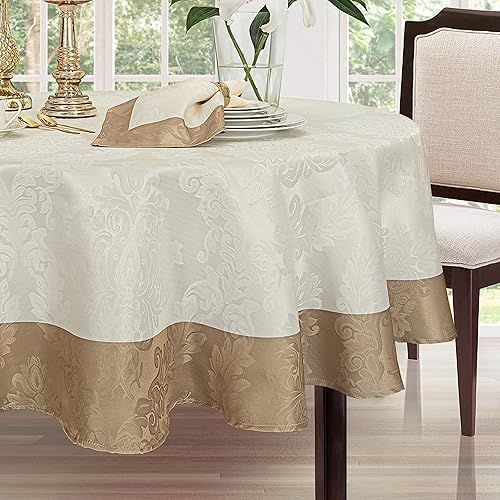 Miniatura 3 de Newbridge Valencia - Mantel de tela de damasco con borde de dos tonos, resistente a las arrugas y a las manchas, mantel de calidad de hotel fino