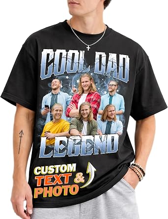 Tehg & Tuhg Custom Dad Shirt, Personalized T-Shirt with Text & Photo for Papa Pop Grandpa Bonus Daddy on Birthday Fathers Day