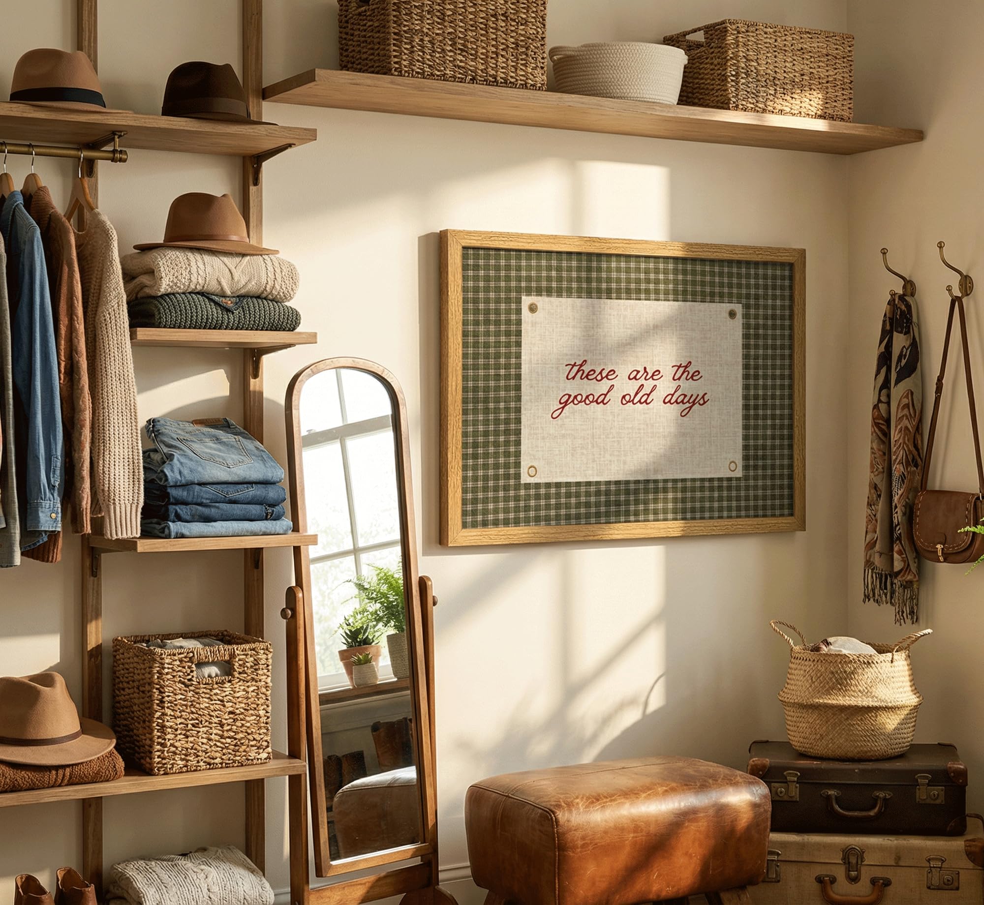 Framed These Are The Good Old Days Canvas Wall Art Happy Positive Quote Motivational Gingham Wall Decor Picture Inspirational Family Poster Print for Living Room Bedroom Bathroom Home Decoration — view 5