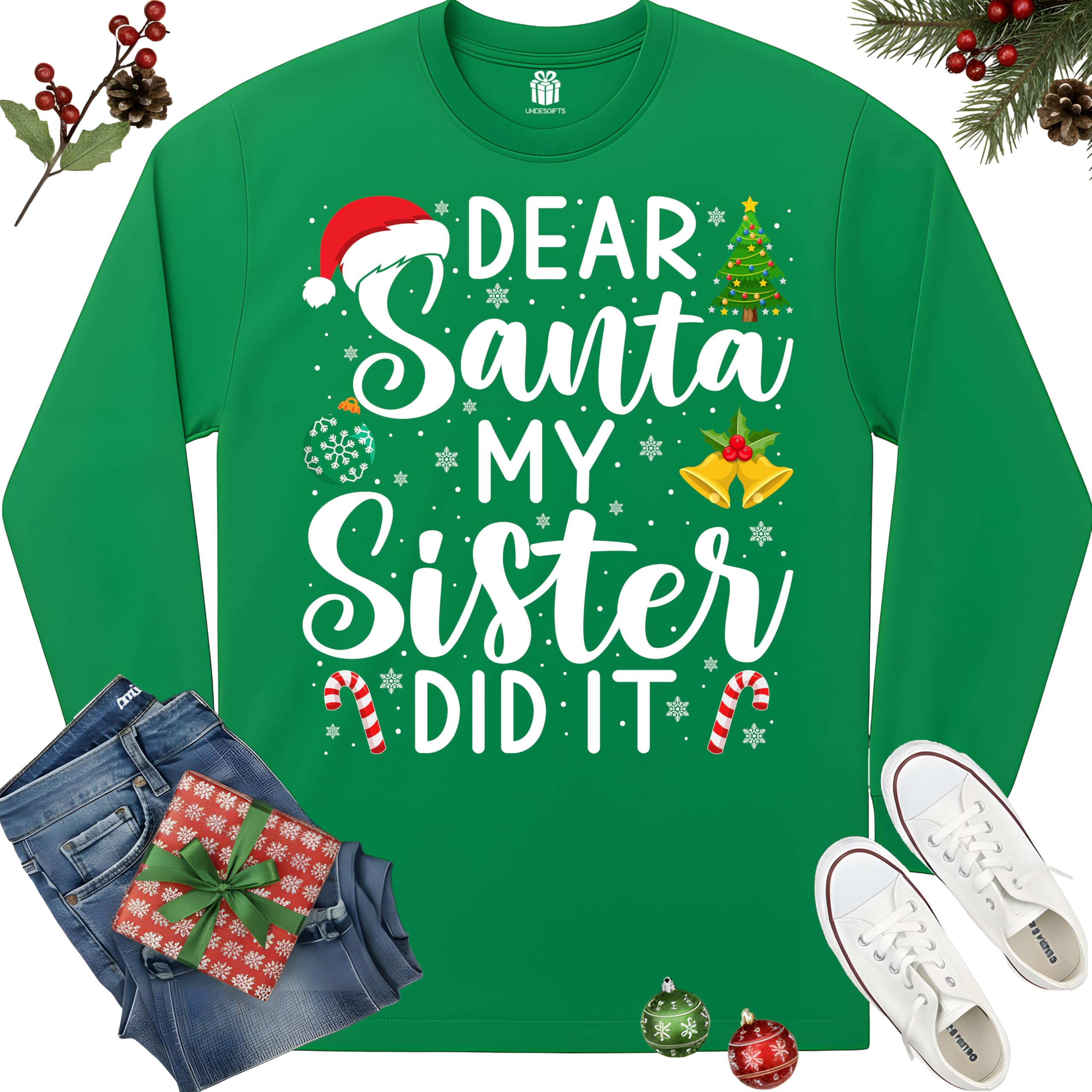 Dear Santa My Sister Did It Funny Christmas Matching Xmas Shirt for Youth Boys Girls Kids Toddler Son Daughter