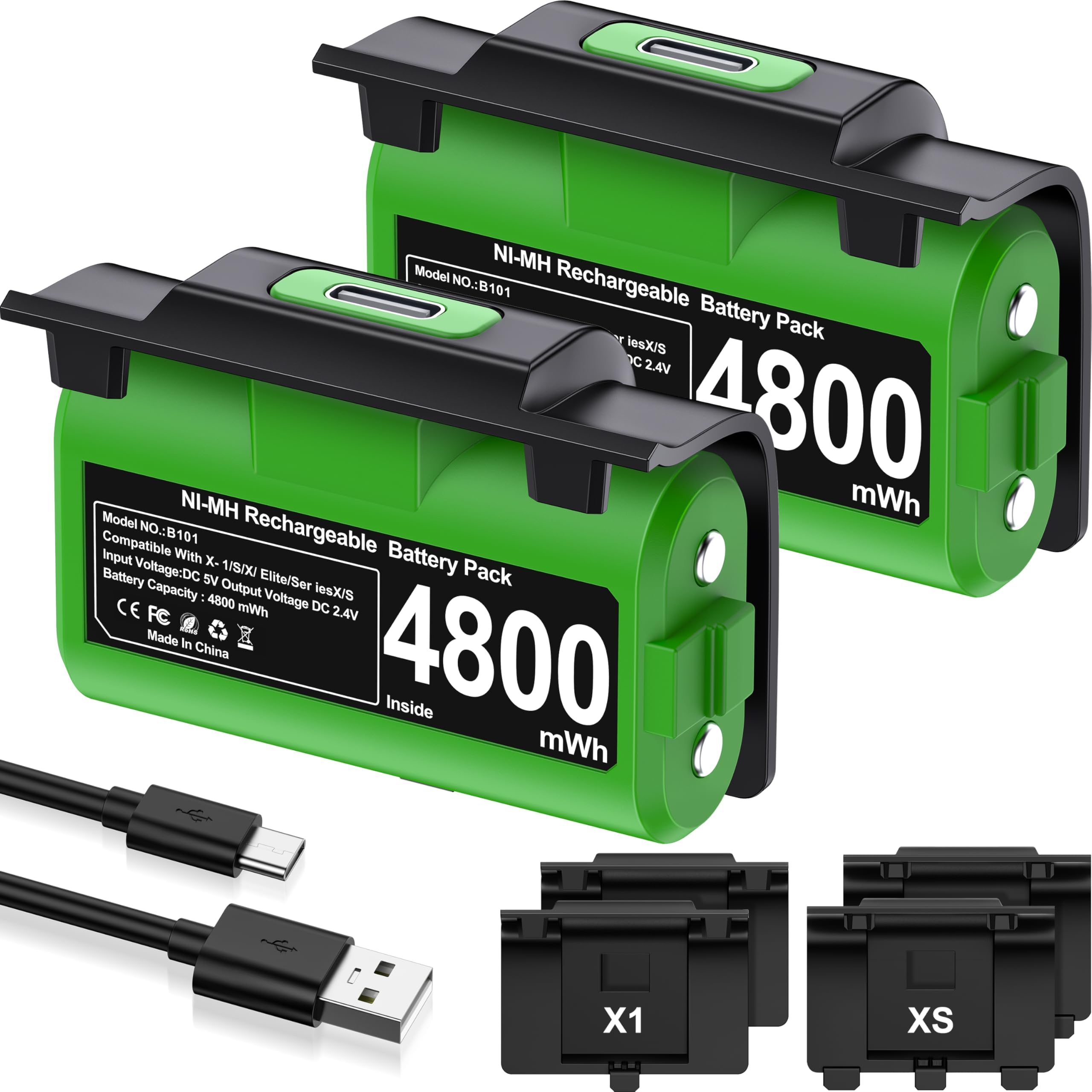 HELLCOOL Play and Charge Kit 2×4800mWh Rechargeable Battery Pack for ...