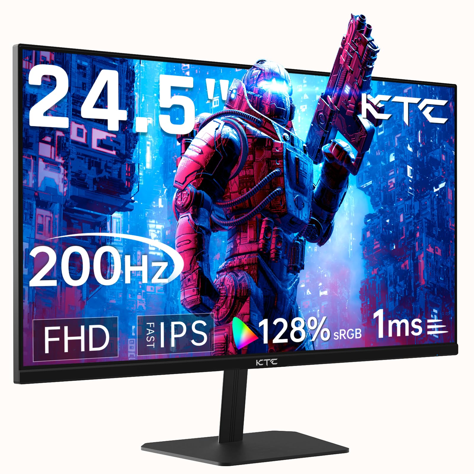 KTC 24.5'' Gaming Monitor 180Hz,Fast IPS 1080P 1 ms, 128% sRGB HDR10,Freesync,HDMI x 2 /DP x 1,VESA,Tilt Adjustable,Xbox PS5 Switch (HDMI Cable Included)