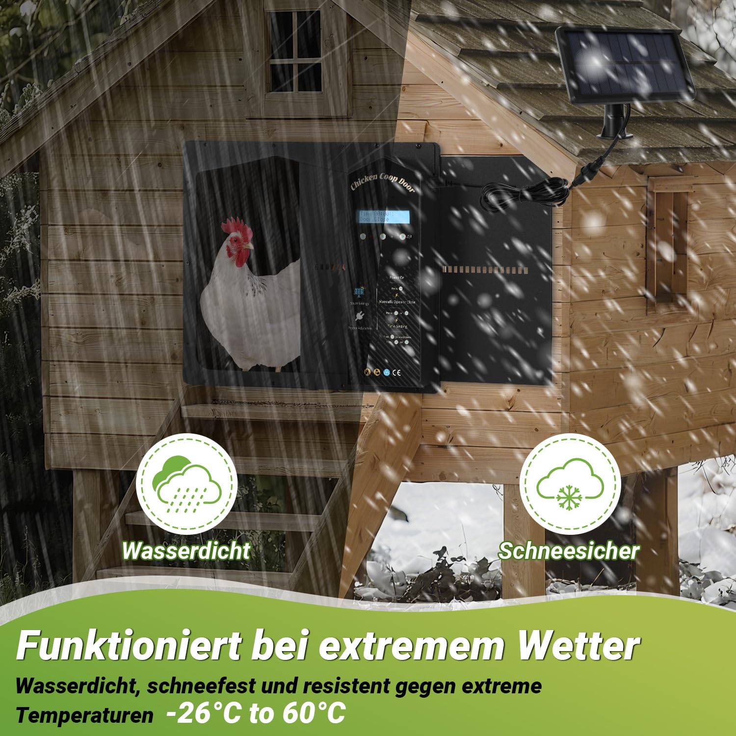 Automatische Hühnerklappe Solar, IP65 mit Display & Fernbedienung