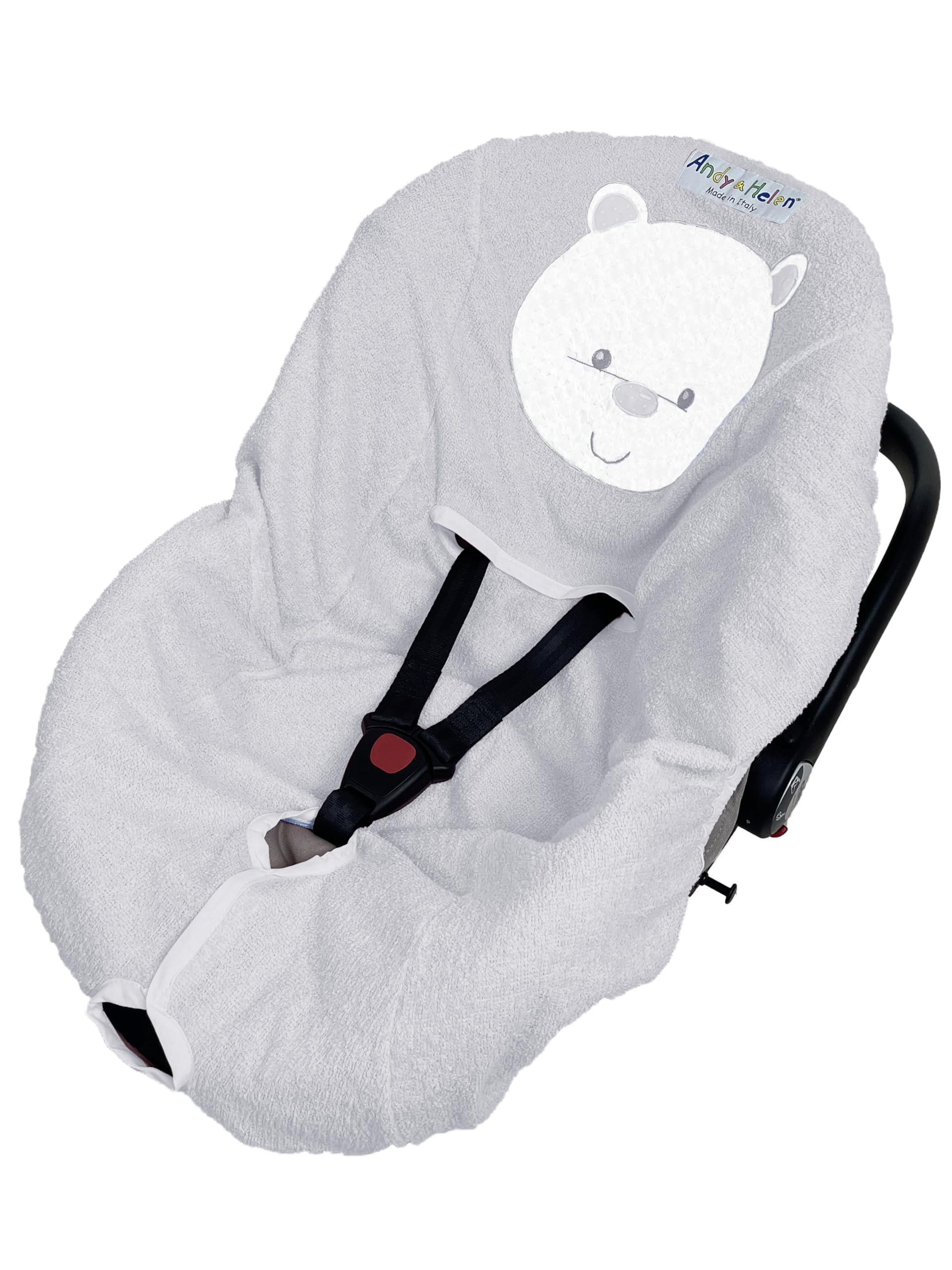 Andy & Helen Embroidered Terry Cloth Car Seat Cover Practical and Comfortable to Fit Thanks to Elasticated Corners Fits All Standard Size Baby Car Seats - Grey