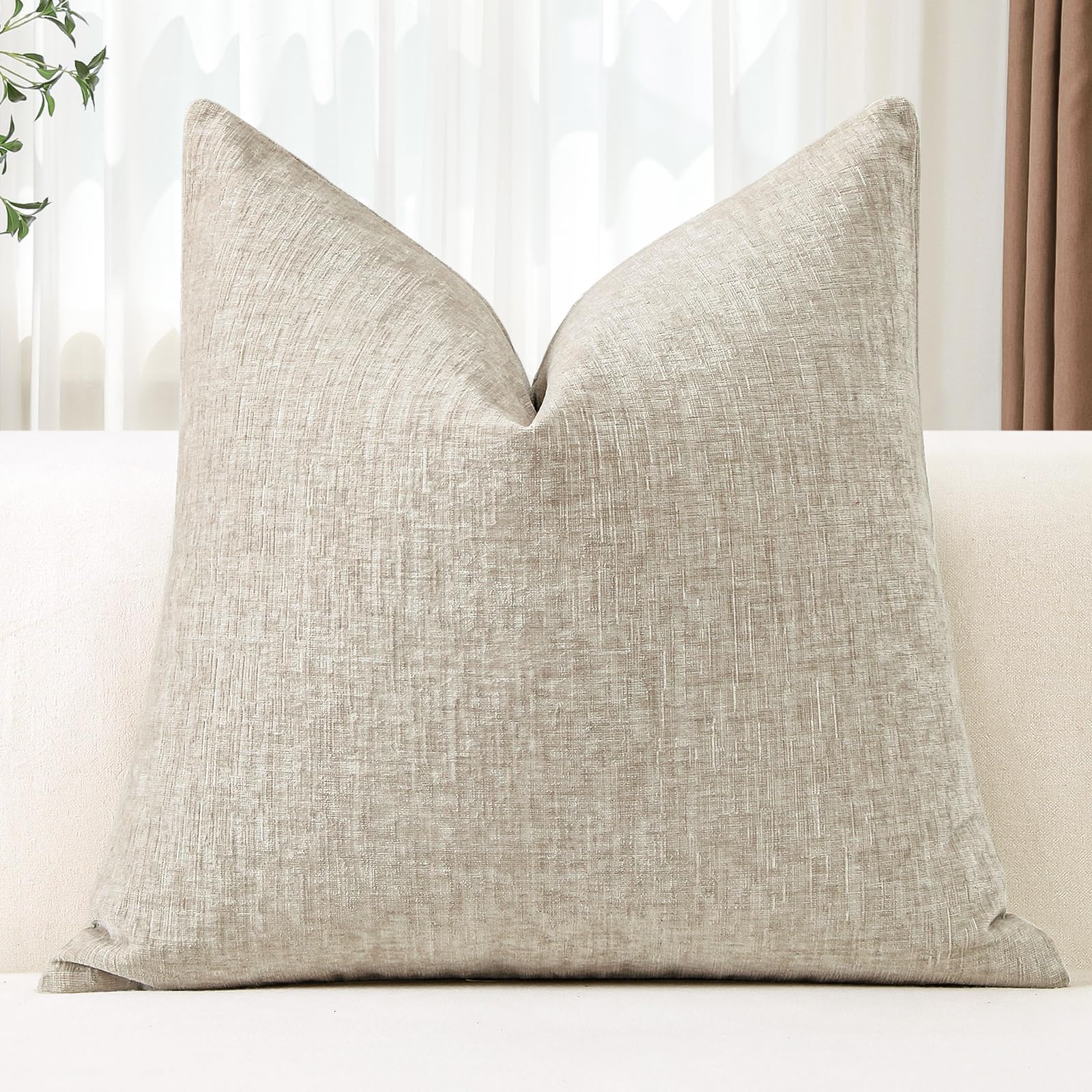 JOTOM Chenille Cushion Covers 50x50 cm Soft Beige Decorative Throw Pillow Covers 20x20 Inch Square Cushion Case Solid Pillowcases for Couch Sofa Living Room Bed Home Decor (Beige)