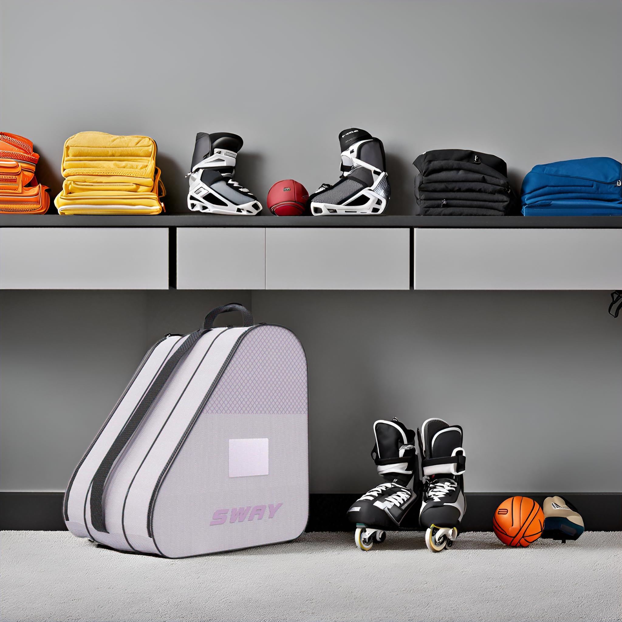 Sac à Patins à Roulette, Sac Patin a Glace en Nylon, Sac de Rangement pour Patins à Glace Sac pour Patins à Roues Alignées Trois Poches avec Bandoulière Réglable, pour Enfants et Adultes