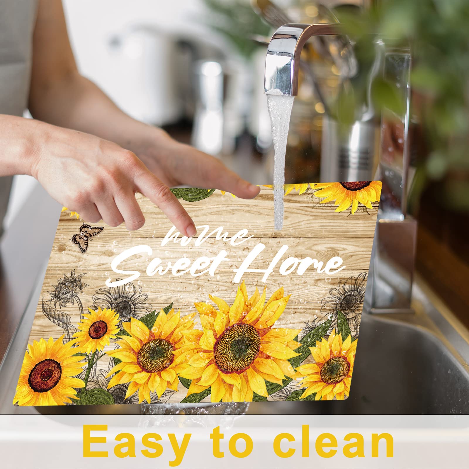 Set of 6 Plastic Placemats Sunflower Pattern Vintage Summer Holiday Washable Placemats for Indoor Outdoor Party Kitchen Dining Room - Image 4
