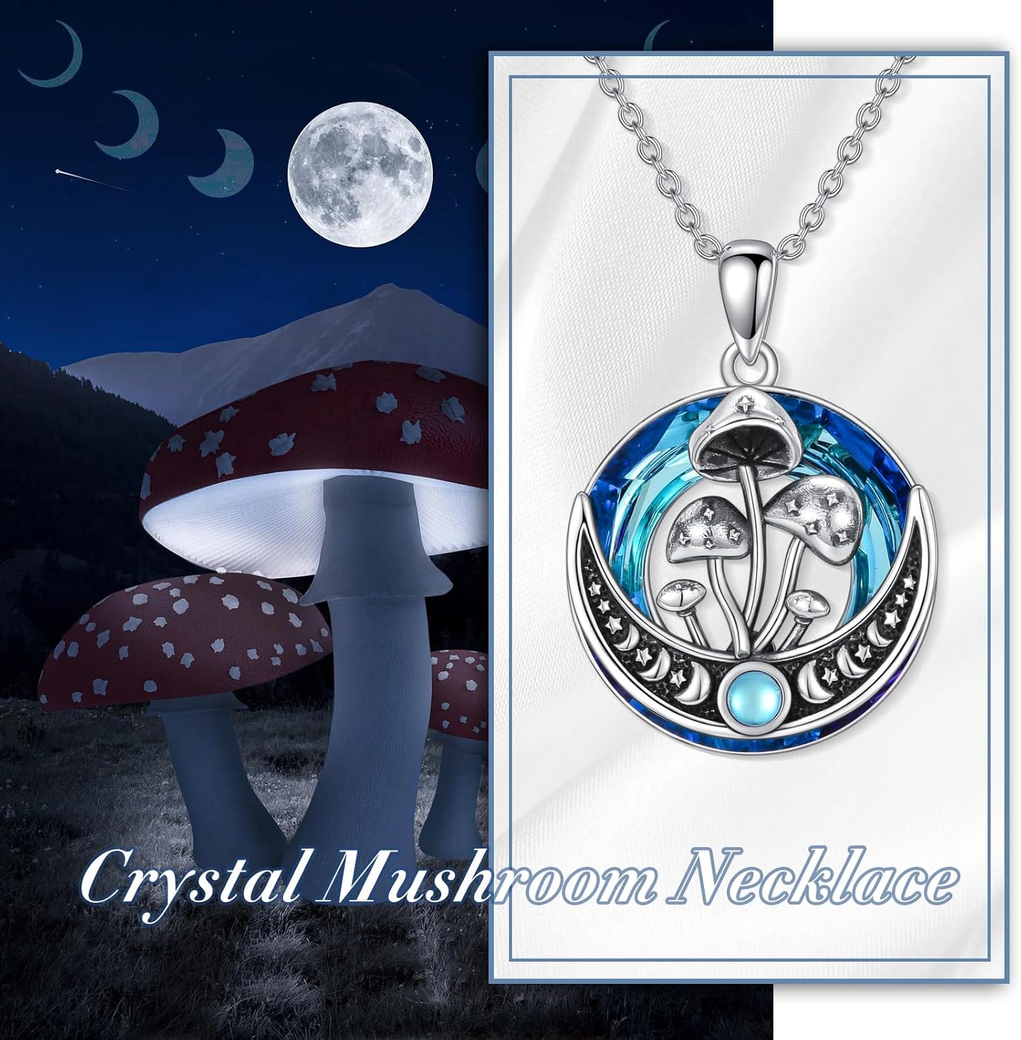 ONEFINITY Moonstone Necklace Sterling Silver Cross/Drgaon/Mushroom/Crescent Moon/Pentagram/Talisman Pendant Necklace Celtic Knot Jewelry Gifts for Women Girls - Image 6