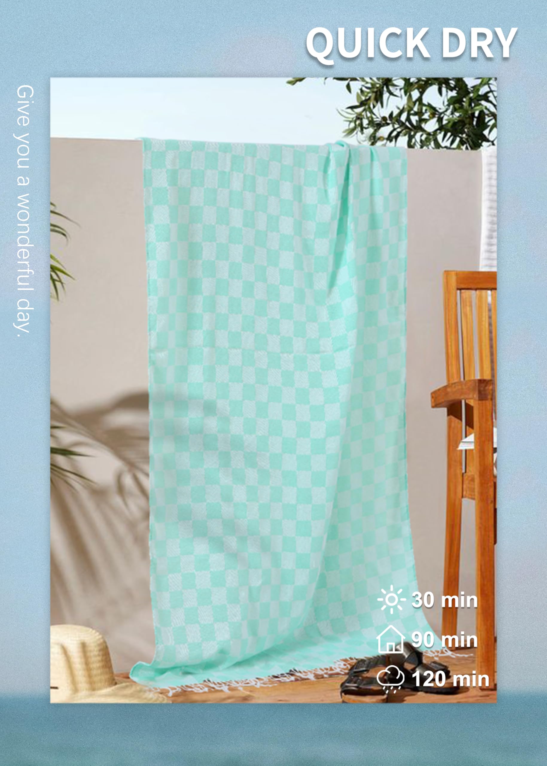 Lot de 4 serviettes de plage turques pour couvertures de piscine, serviettes de voyage, anti-sable, légères, anti-sable, légères, bohèmes, non en microfibre, bande à clip personnalisée