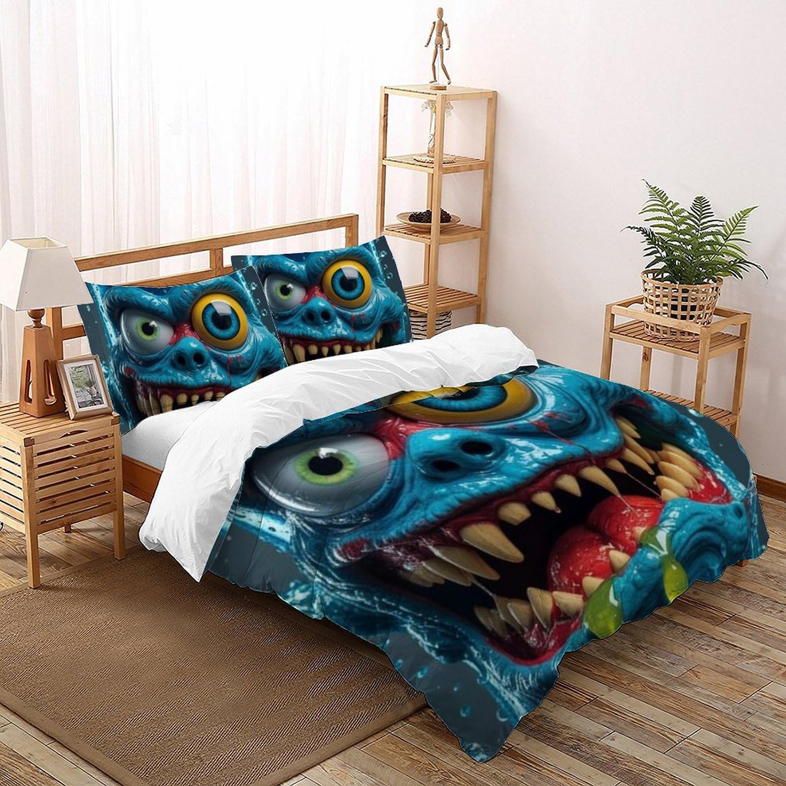 Taies d'oreiller enfants et housse de couette animaux 3D pour grand lit