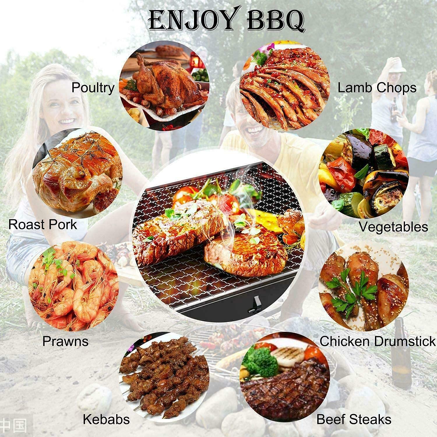 Griglia per barbecue di alta qualità Griglia per barbecue da tavolo pieghevole portatile in acciaio inox a carbonella per giardino, terrazza, escursionismo, picnic, festa (piccola, adatta per 1-6 pers