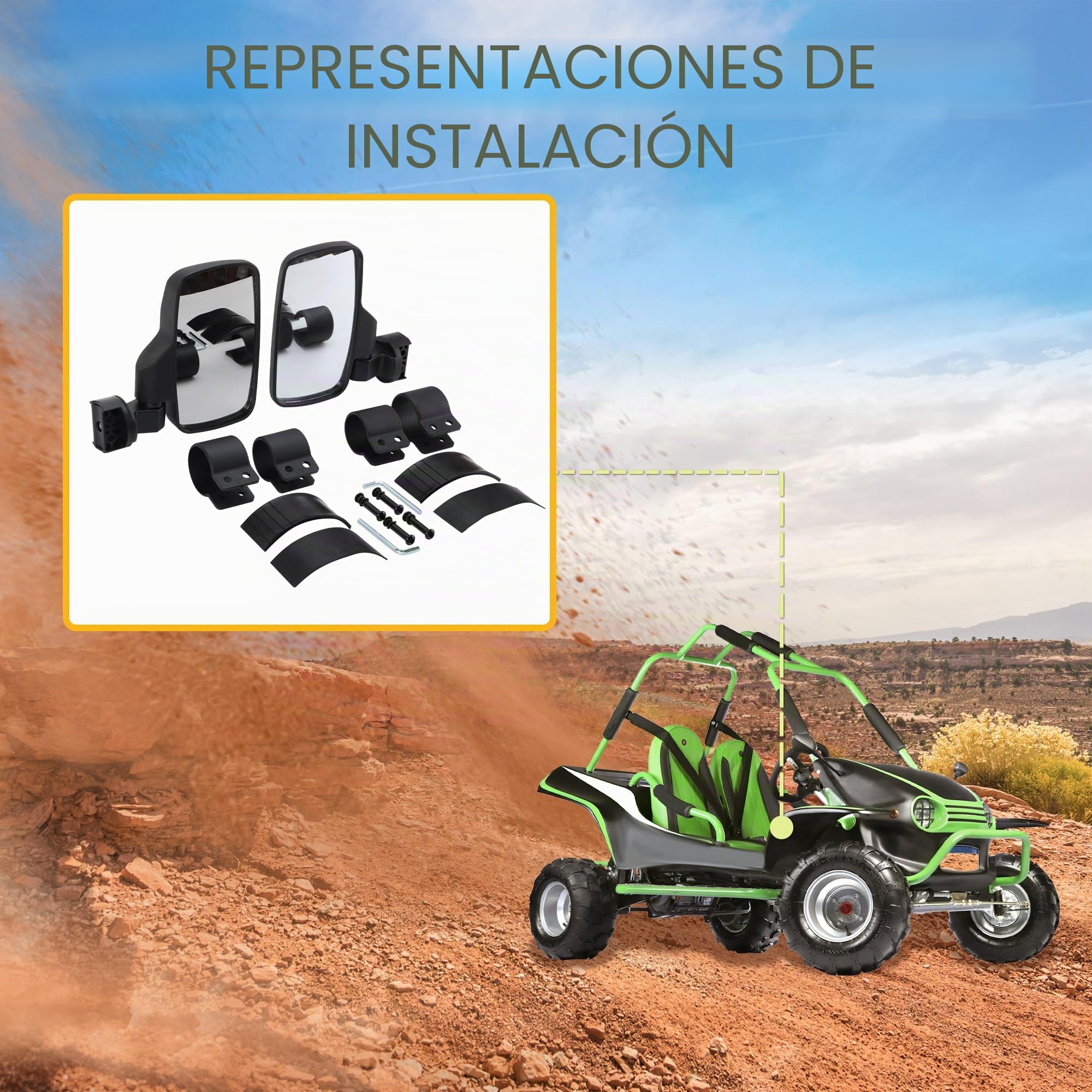 GOOFIT RectáNgulo Ajustable Offroad Negro Retrovisor Retrovisor Espejo Lateral Reemplazar Para Deere Gator Rhino YXZ RZR Dune Buggy beach buggy ATV UTV Arctic Cat Polaris RZR Kwasaki Teryx