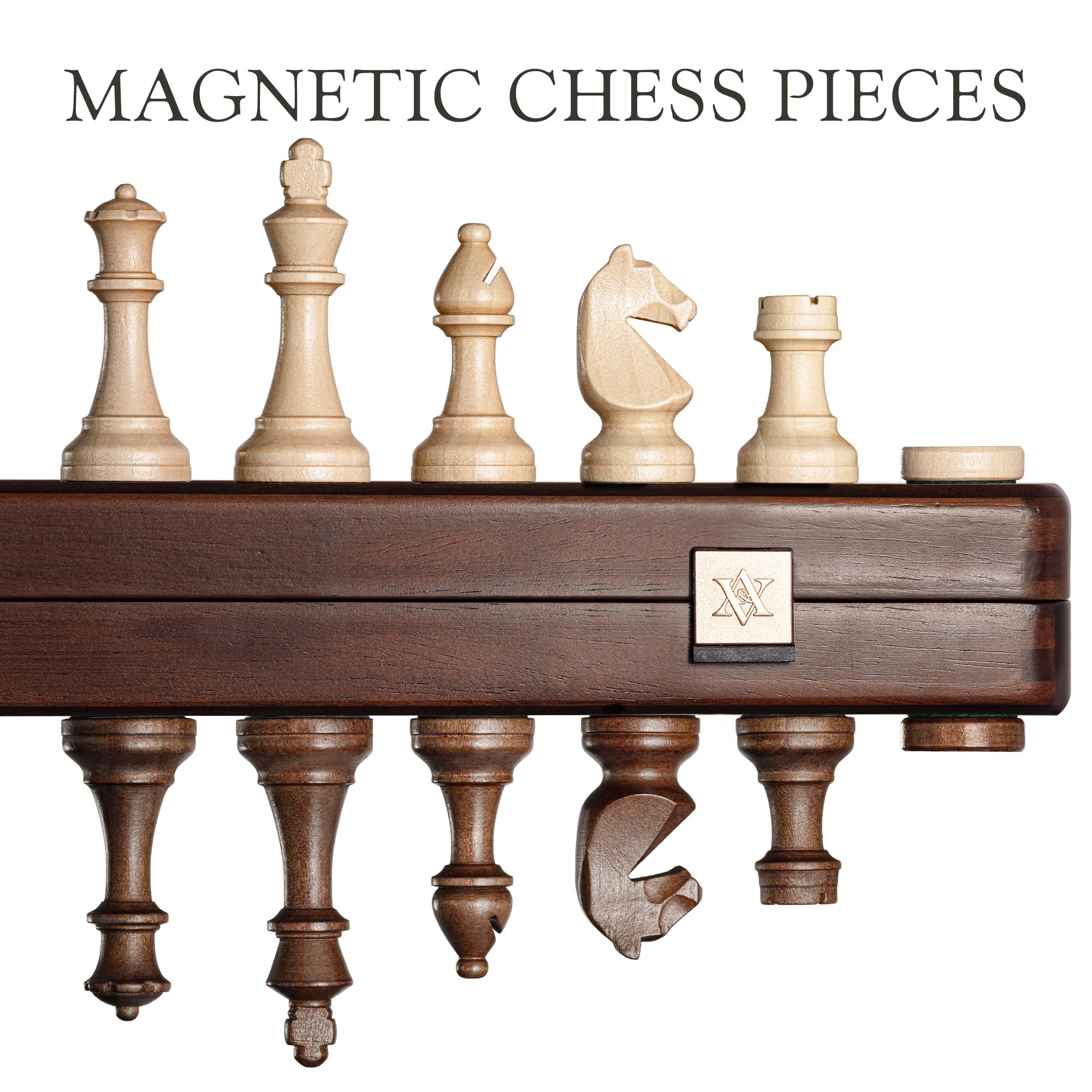 A&A 38 cm drewniane składane szachy i warcaby zestaw z 7 cm King Height Staunton Chess Pieces / 2 Extra Queens